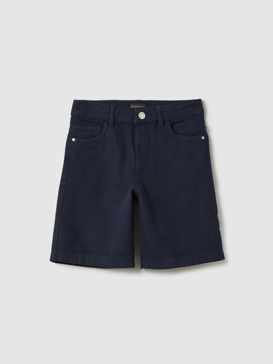 Blue Bermuda shorts in drill with five pockets_0
