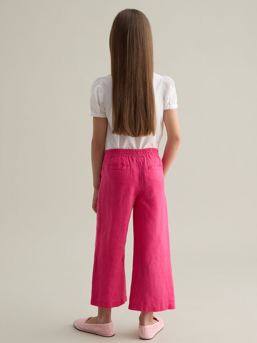 Girls' pure linen wide leg pink trousers_2