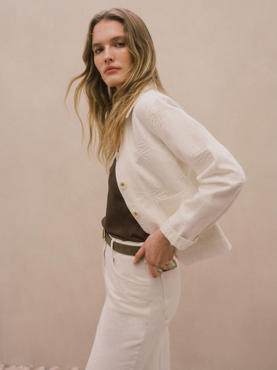 White pure cotton blazer, regular fit_0
