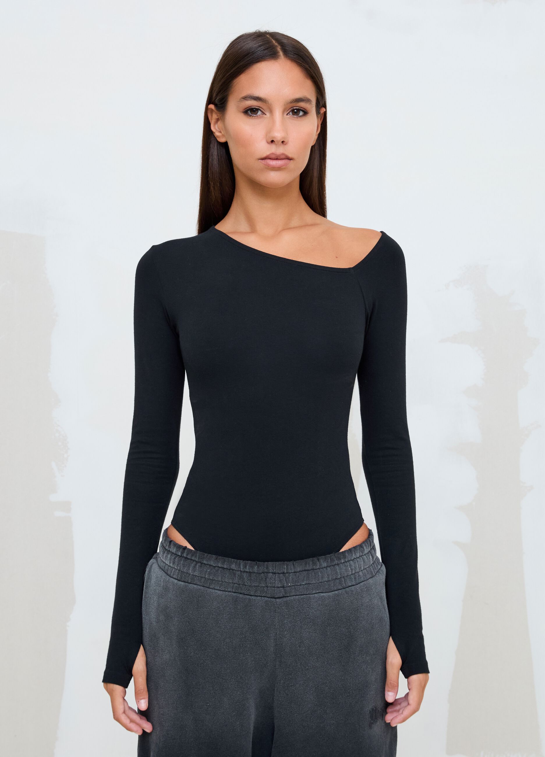 Black Asymmetrical Bodysuit