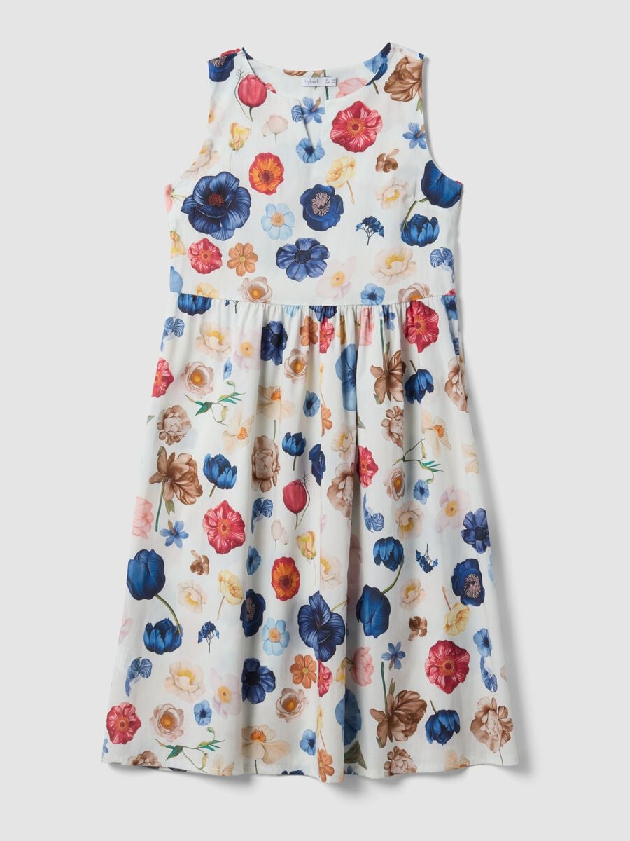 Abito bianco smanicato in cotone elasticizzato a fiori regular fit_4
