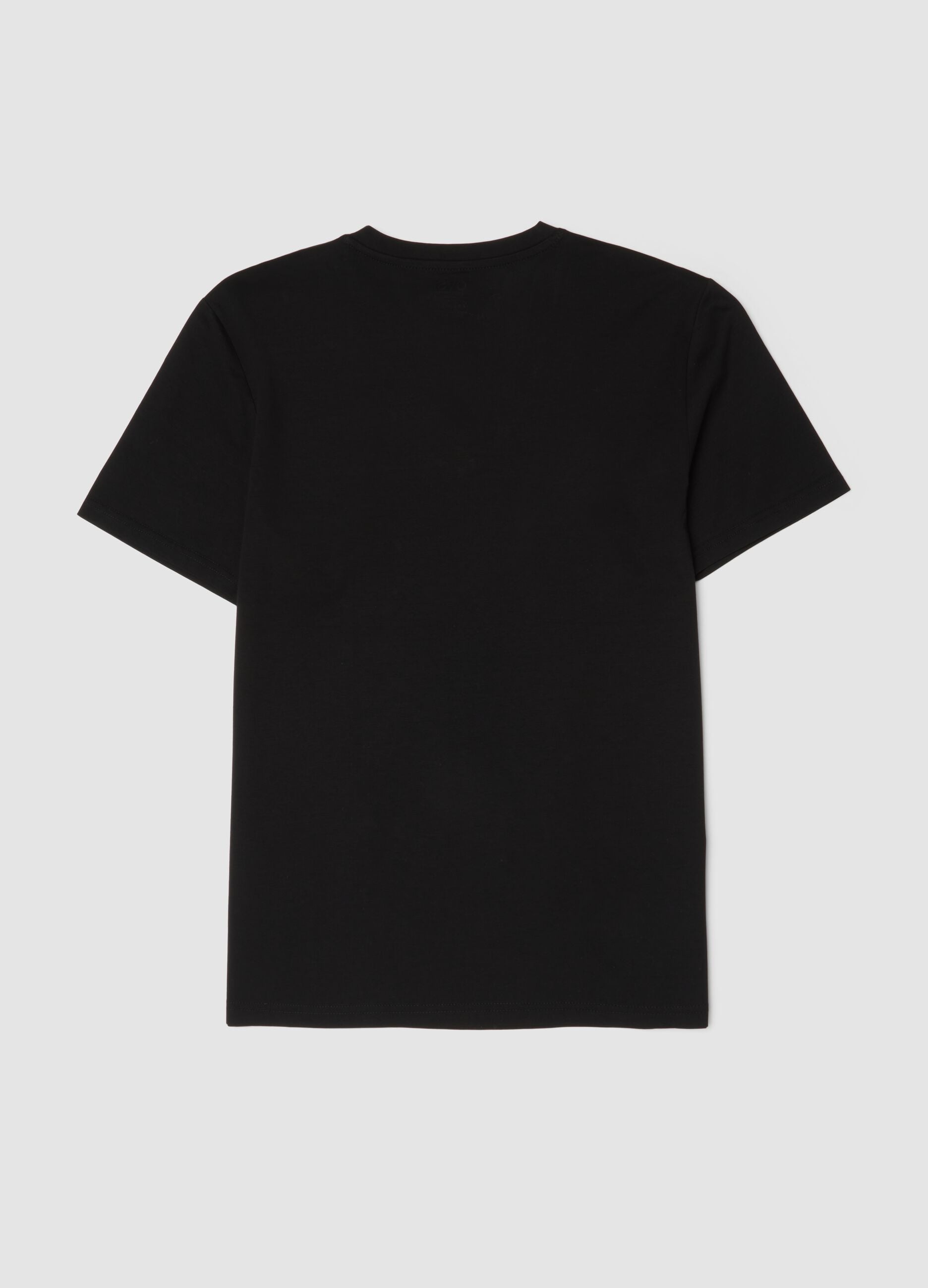 Black mercerised pure cotton T-shirt with deep V-neck