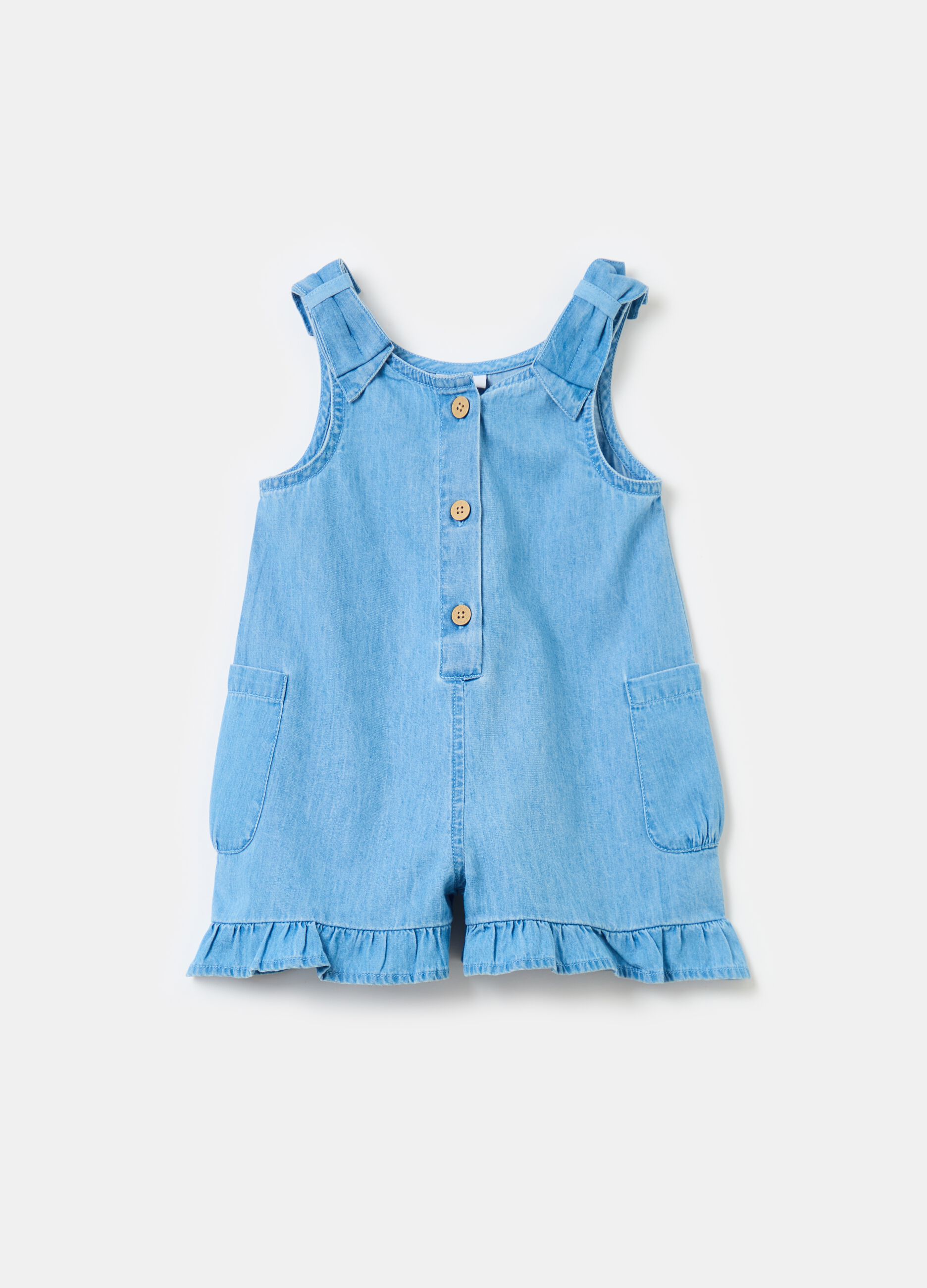 Denim romper suit with frills