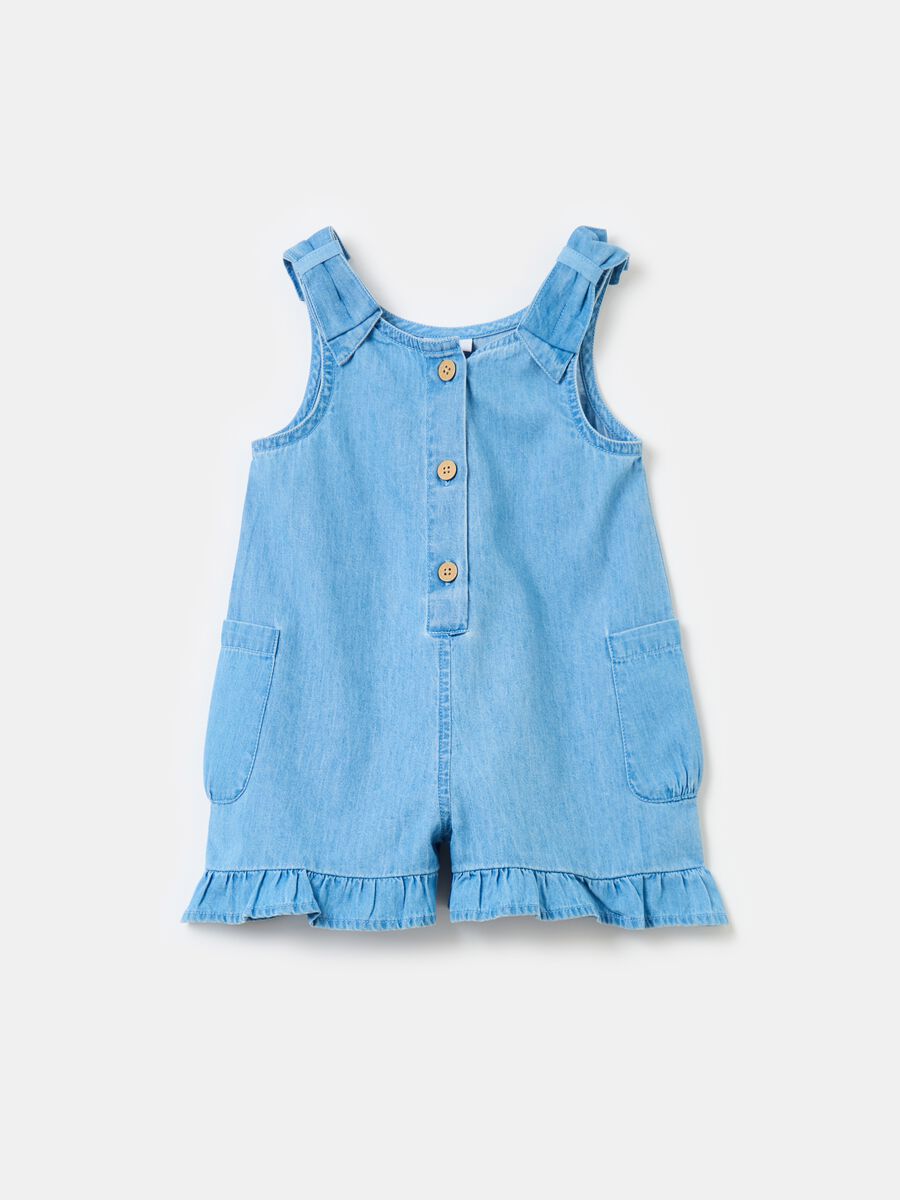 Denim romper suit with frills_0