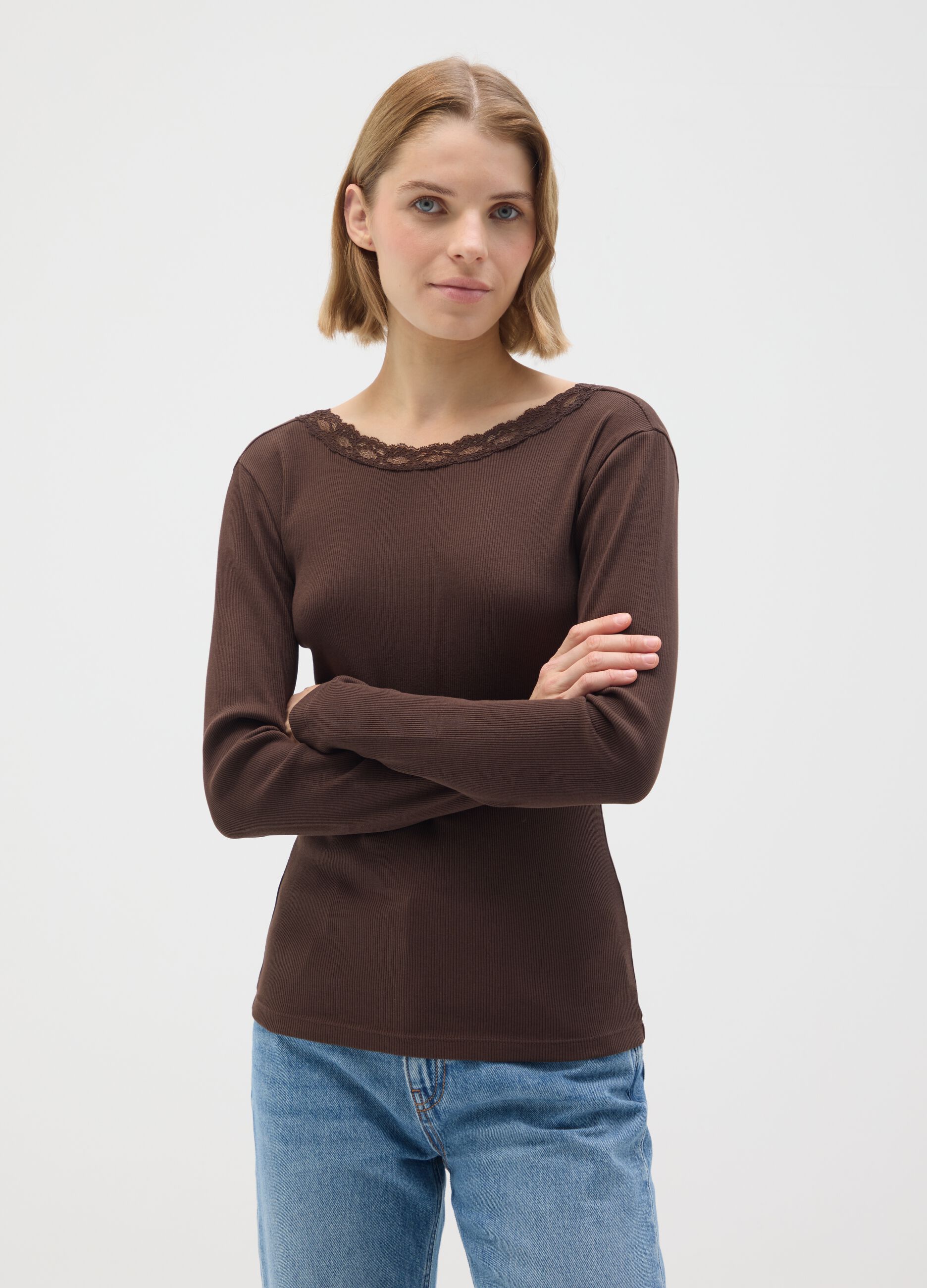 Maglia in puro cotone marrone regular fit