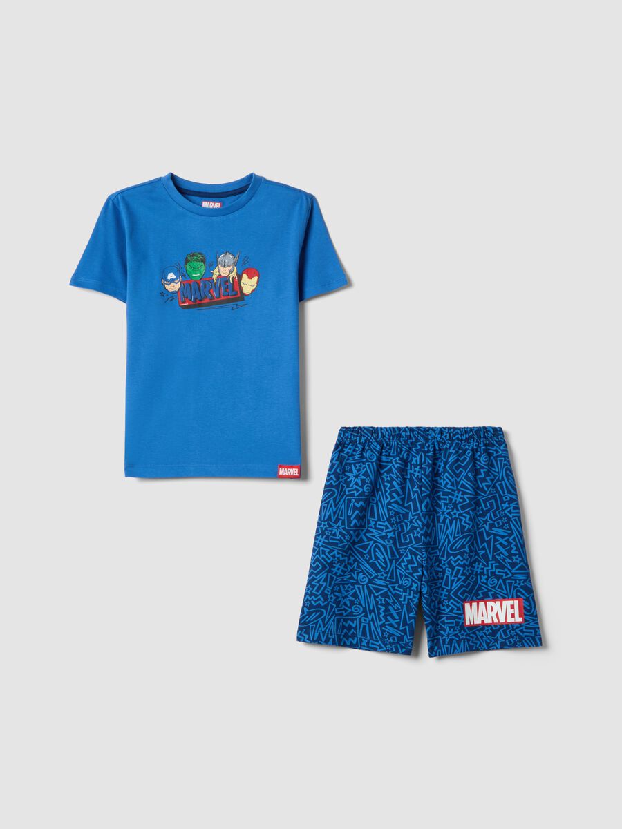 Boys&rsquo; blue Marvel pure cotton short pyjamas with prints_0