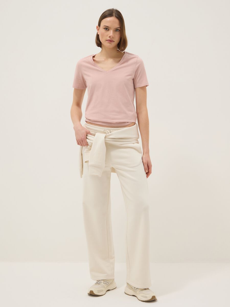 T-shirt in puro cotone rosa regular fit con scollo a V_1