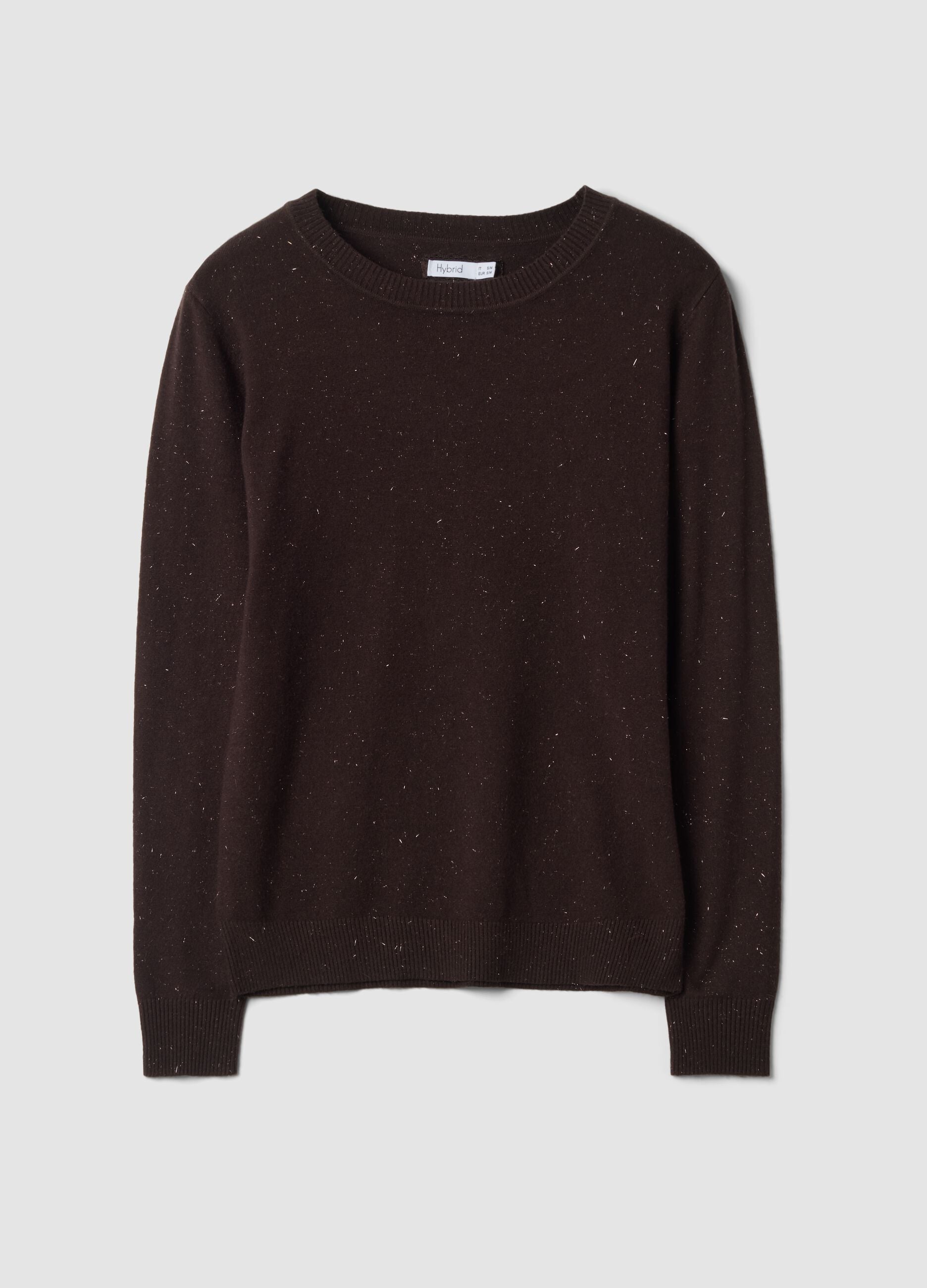 Brown viscose-blend top with m&eacute;lange yarns