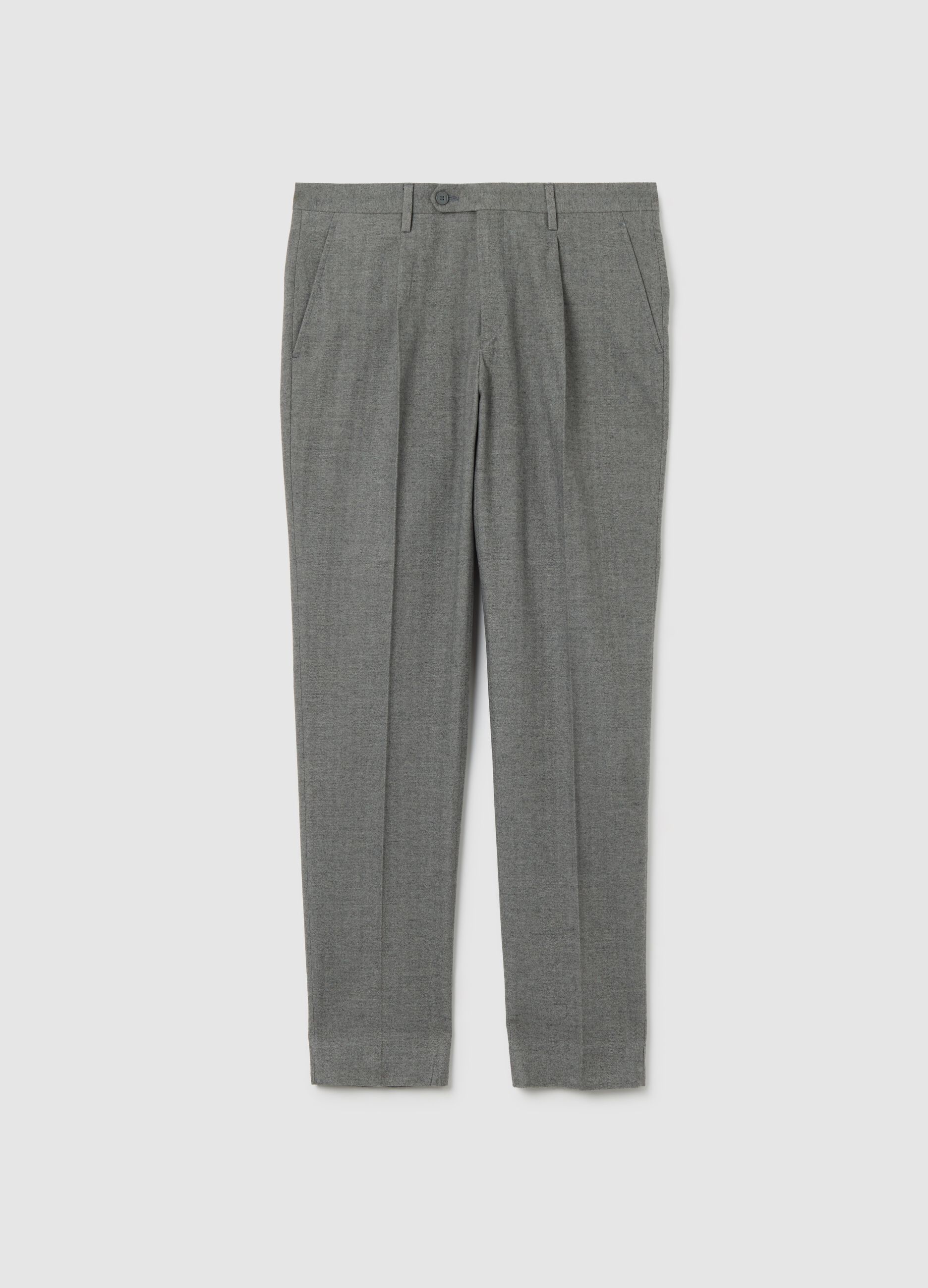 Grey Slim Fit Cotton Blend Trousers