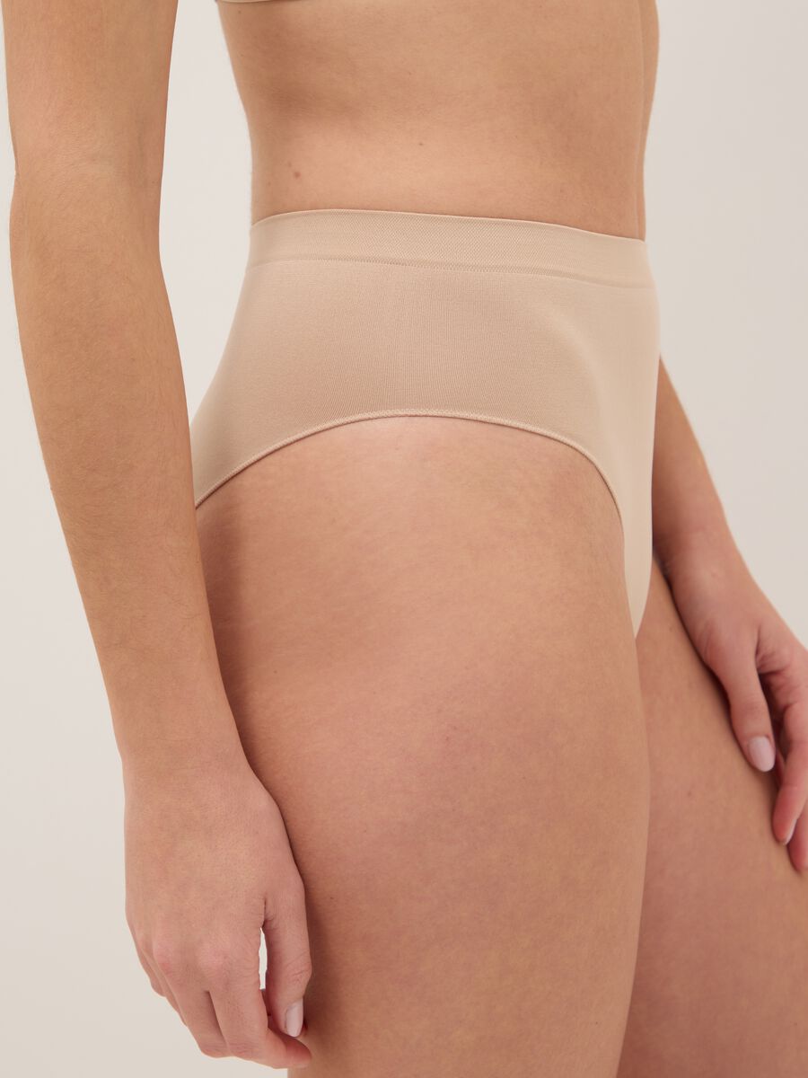 Slip a vita alta in tessuto elasticizzato beige_3