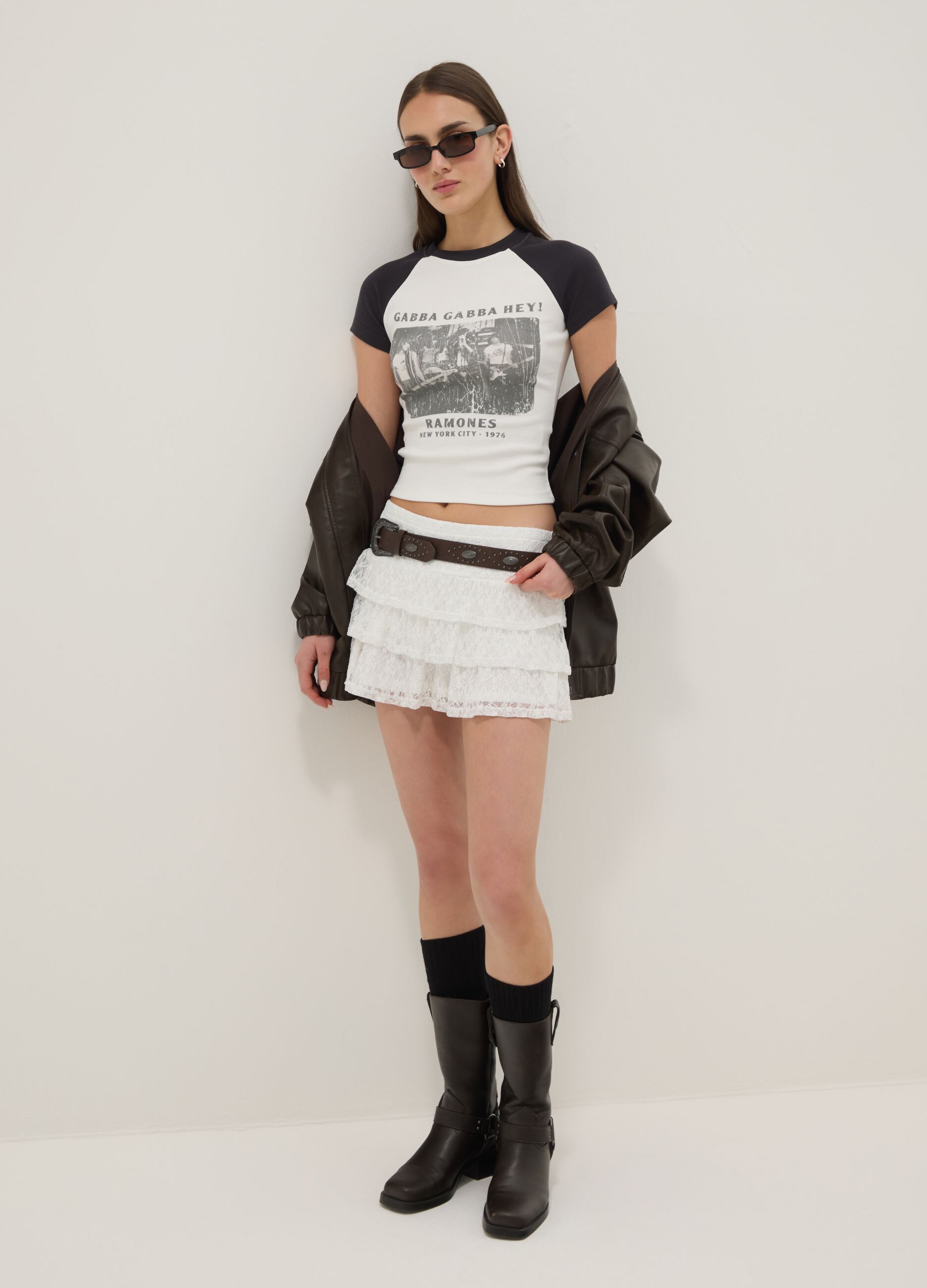 T-shirt in cotone elasticizzato multicolor fitted