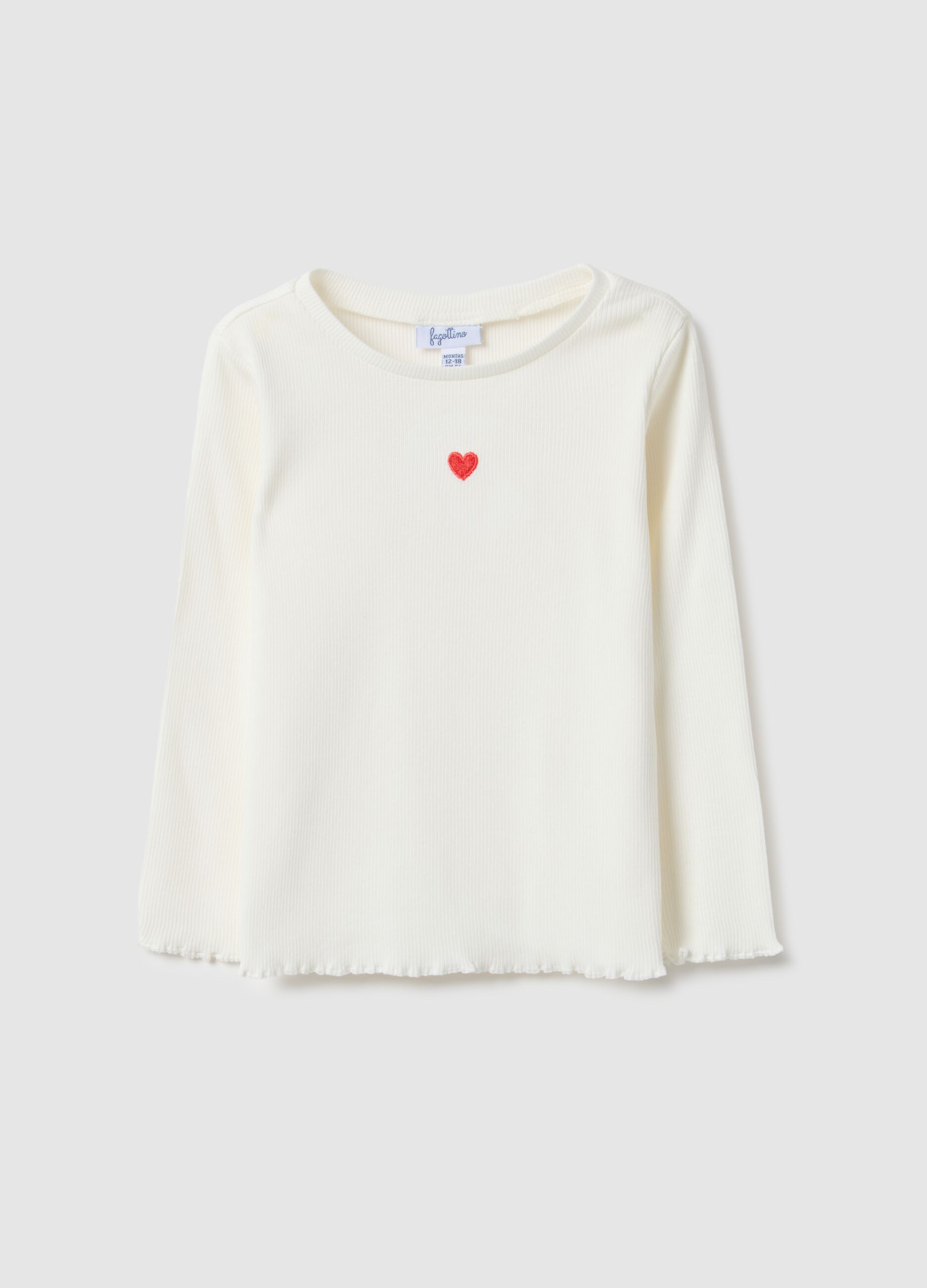 Girl's white long-sleeve t-shirt in regular fit cotton blend