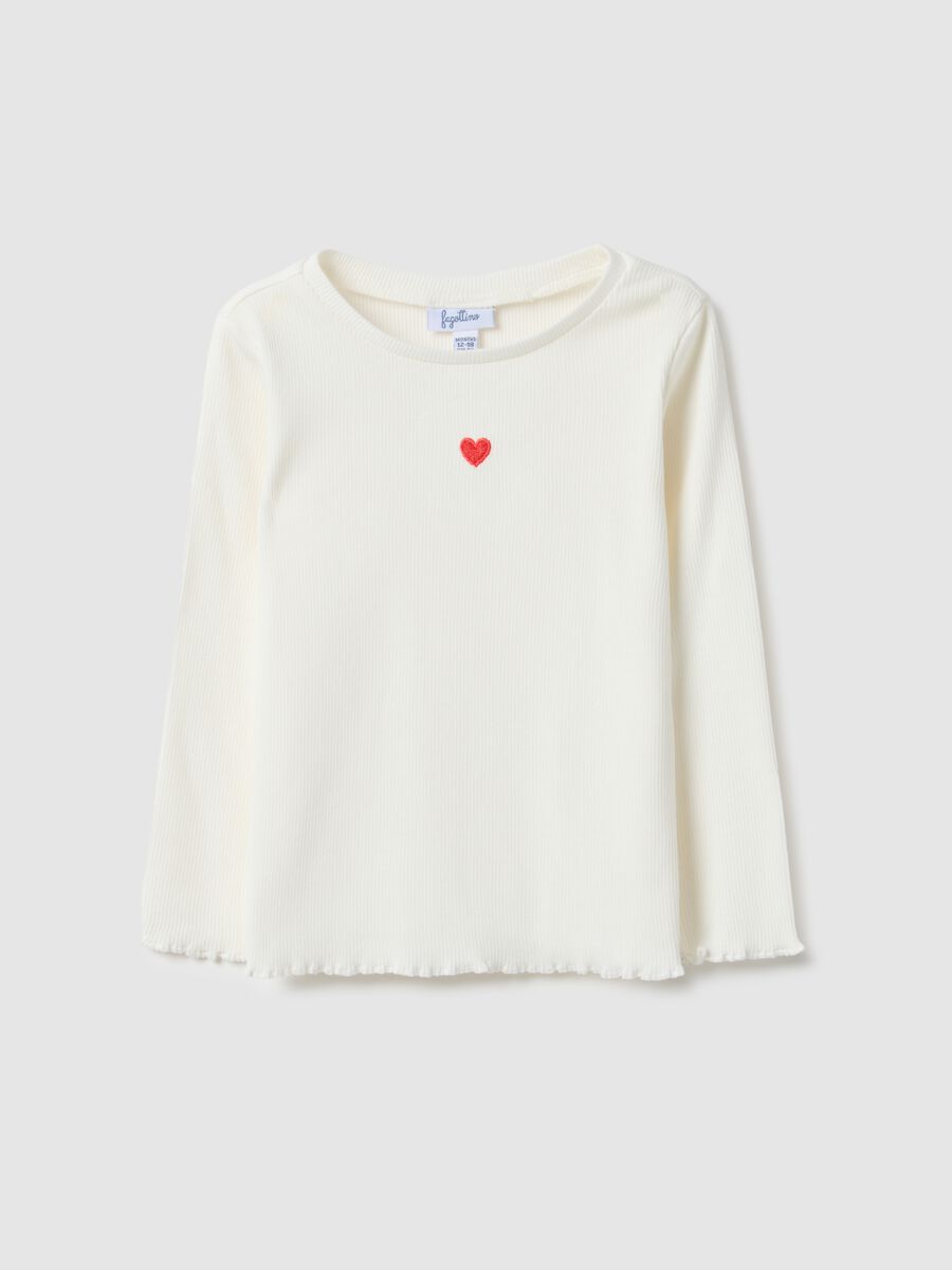 Girl's white long-sleeve t-shirt in regular fit cotton blend_0