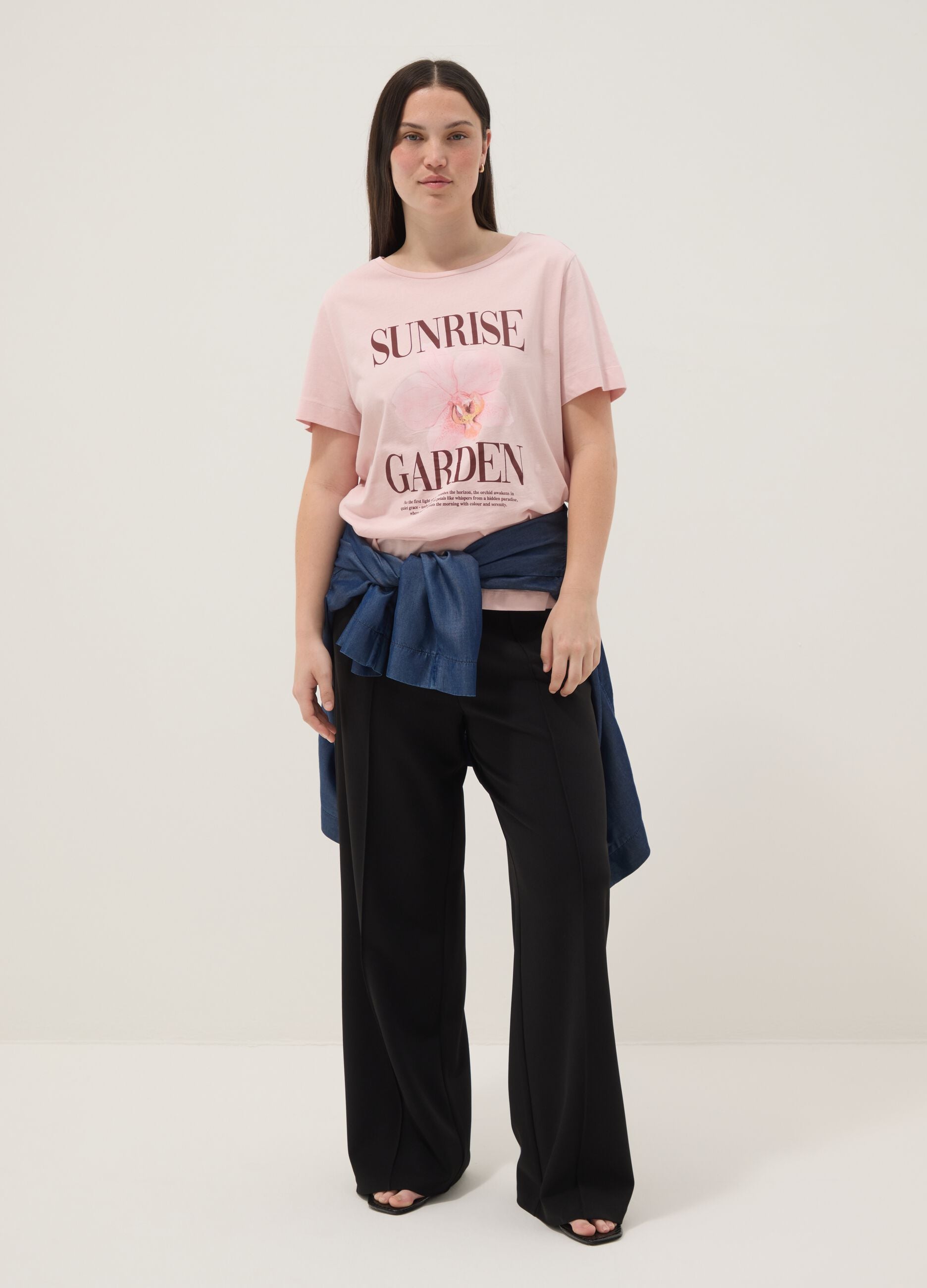 T-shirt rosa in puro cotone con stampa regular fit