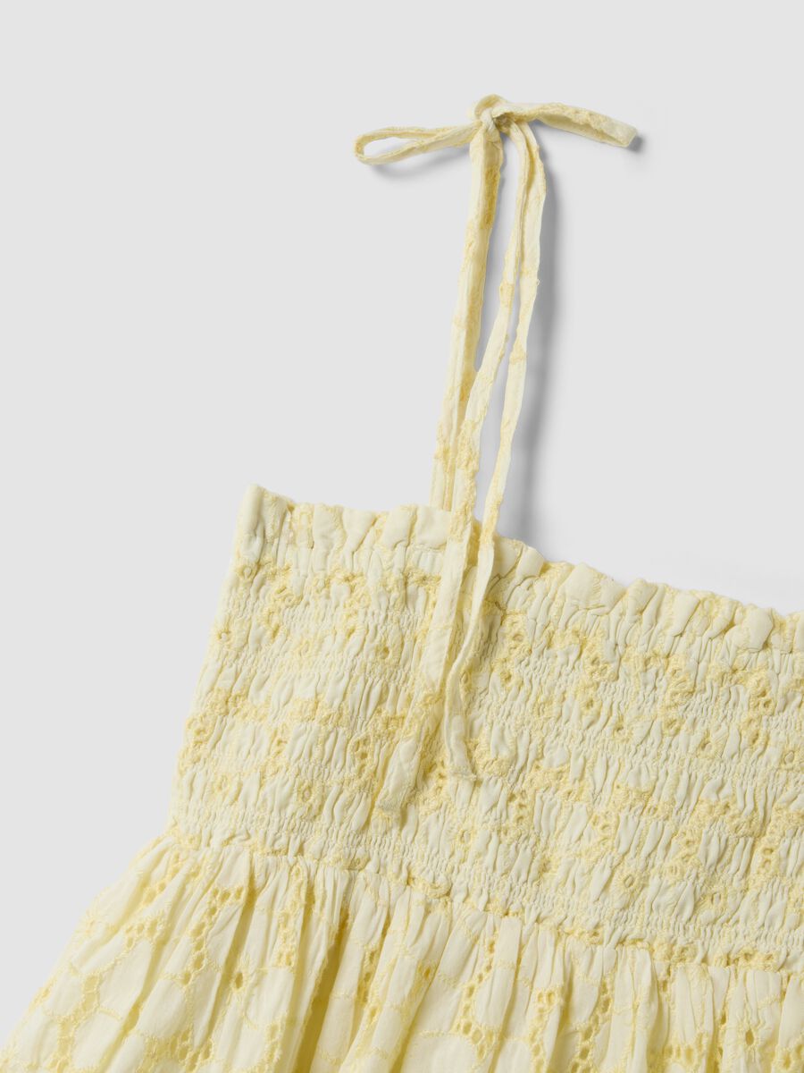 Top giallo corto in puro cotone con spalline sottili_1