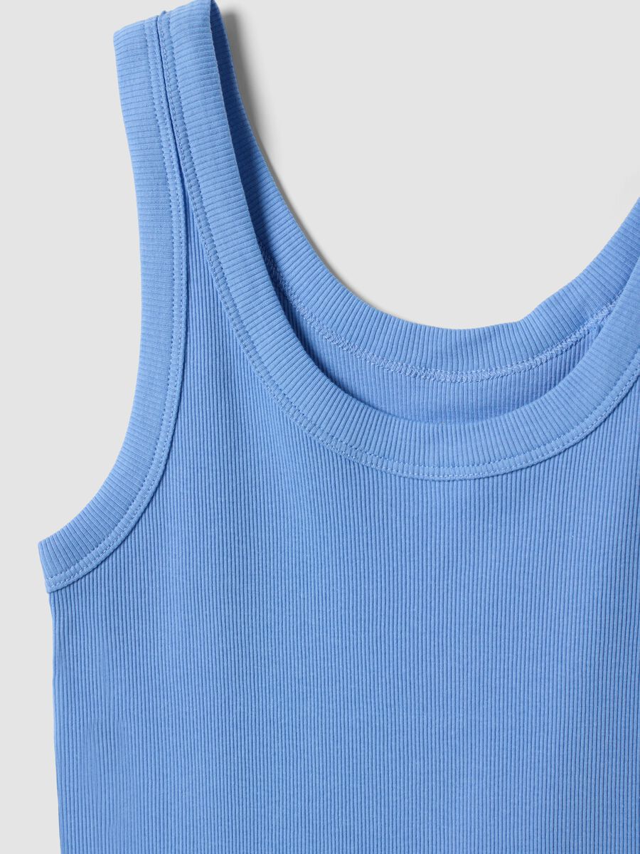 Tank top azzurro in puro cotone a costine regular fit_1