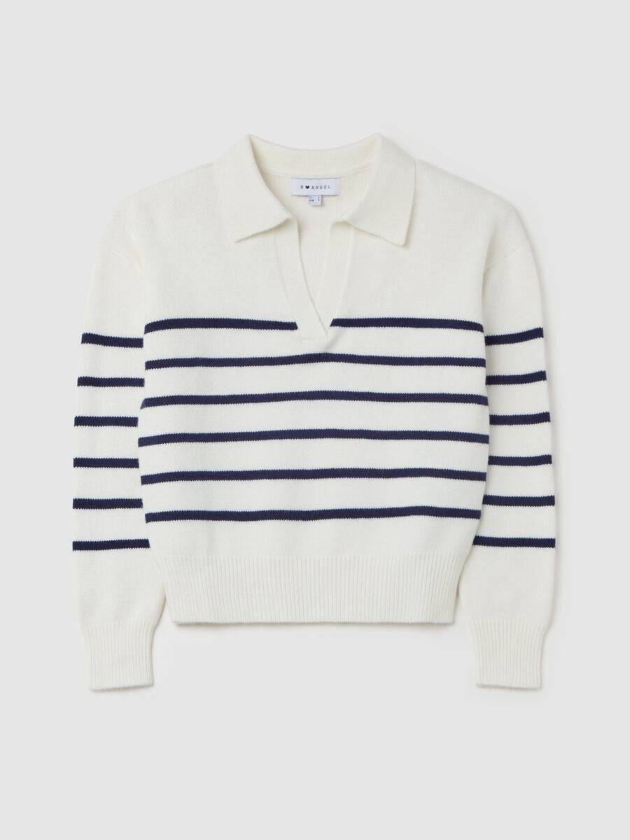 Top with blue and white stripes and polo neck_4