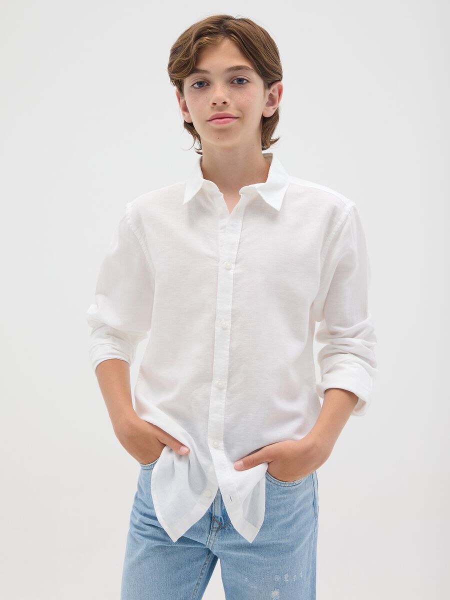 Camicia bianca in lino e cotone_0