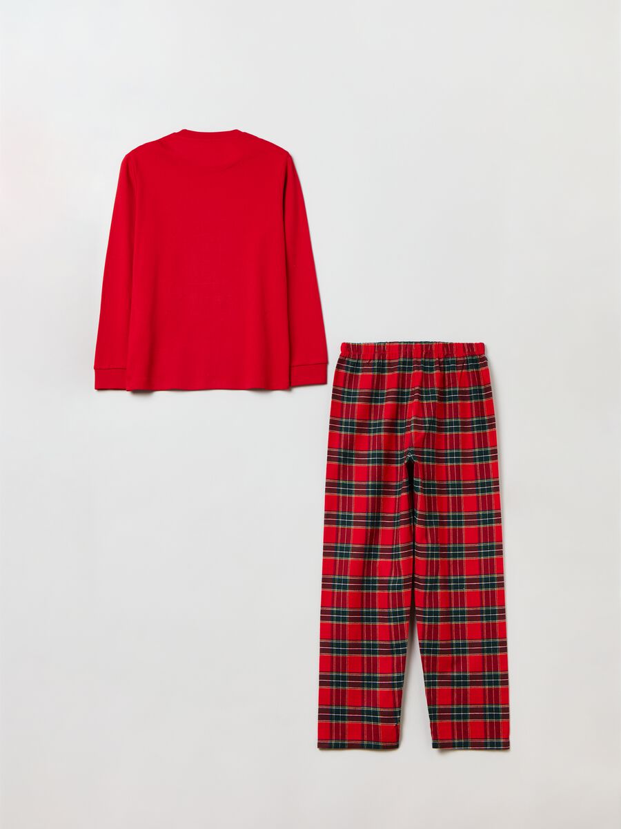 Pigiama tartan con ricamo lettering_1