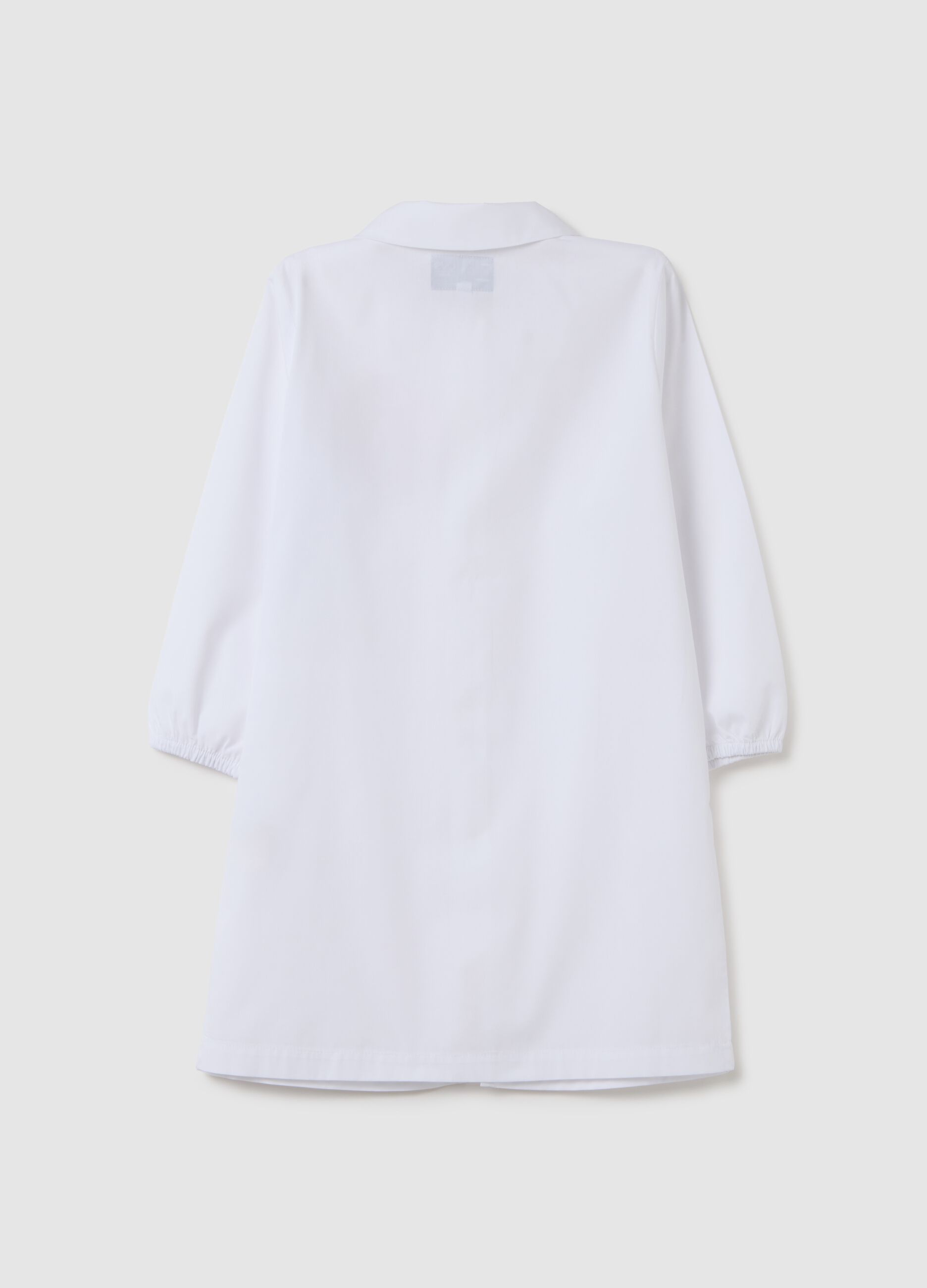 Children's school smock in white cotton blend with embroidery
