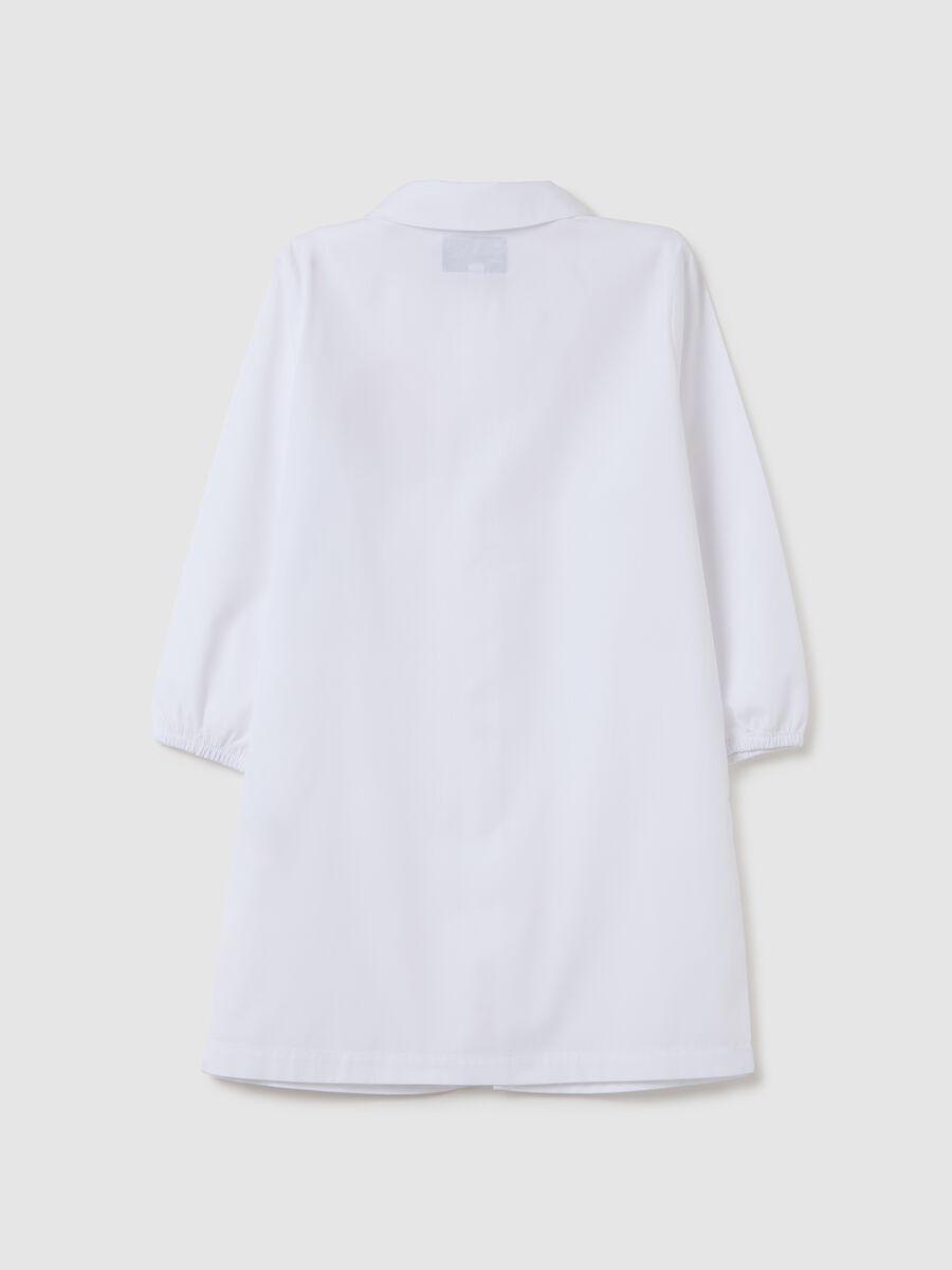 Children's school smock in white cotton blend with embroidery_1