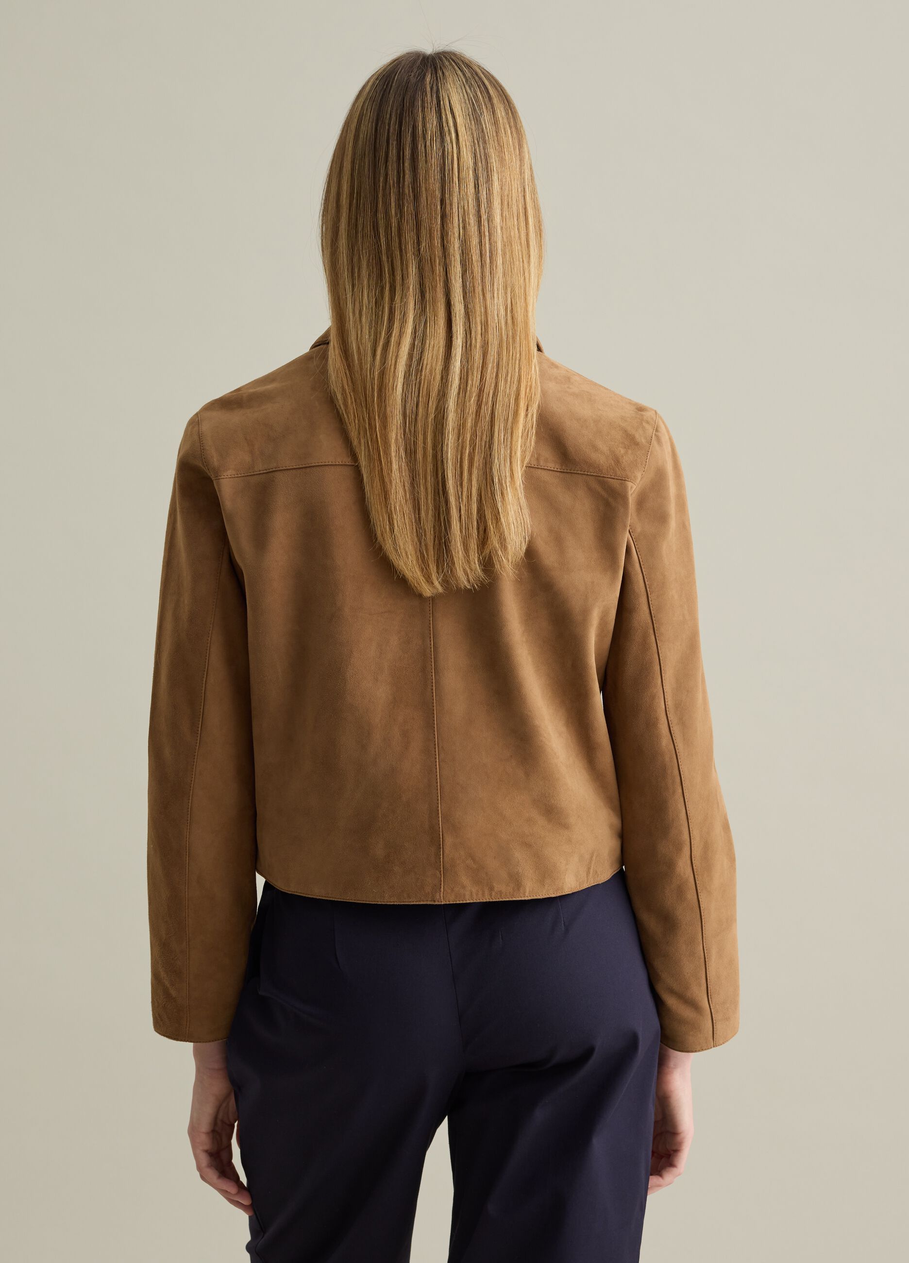 Giacca corta da donna in vera pelle marrone regular fit