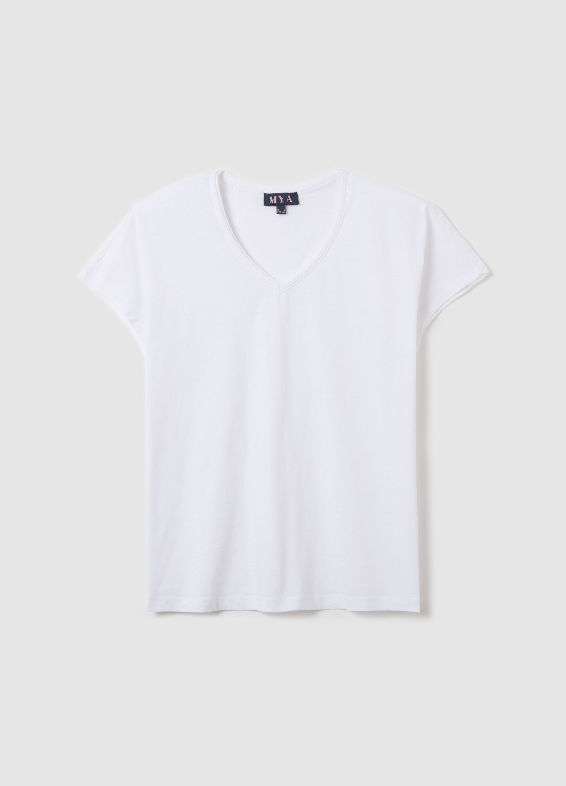 T-shirt bianca con scollo a V Curvy