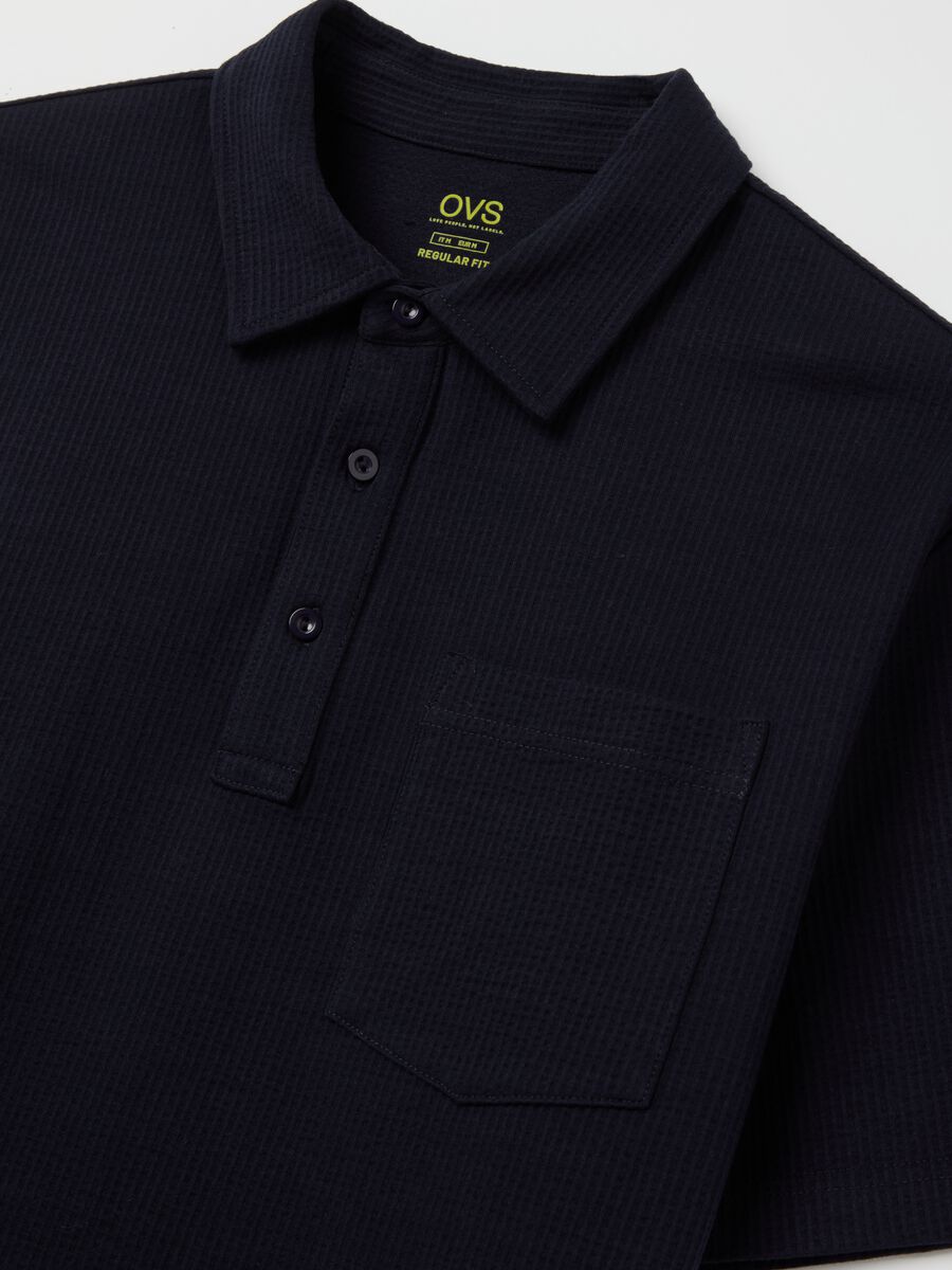 Waffle weave cotton polo shirt with pocket_1