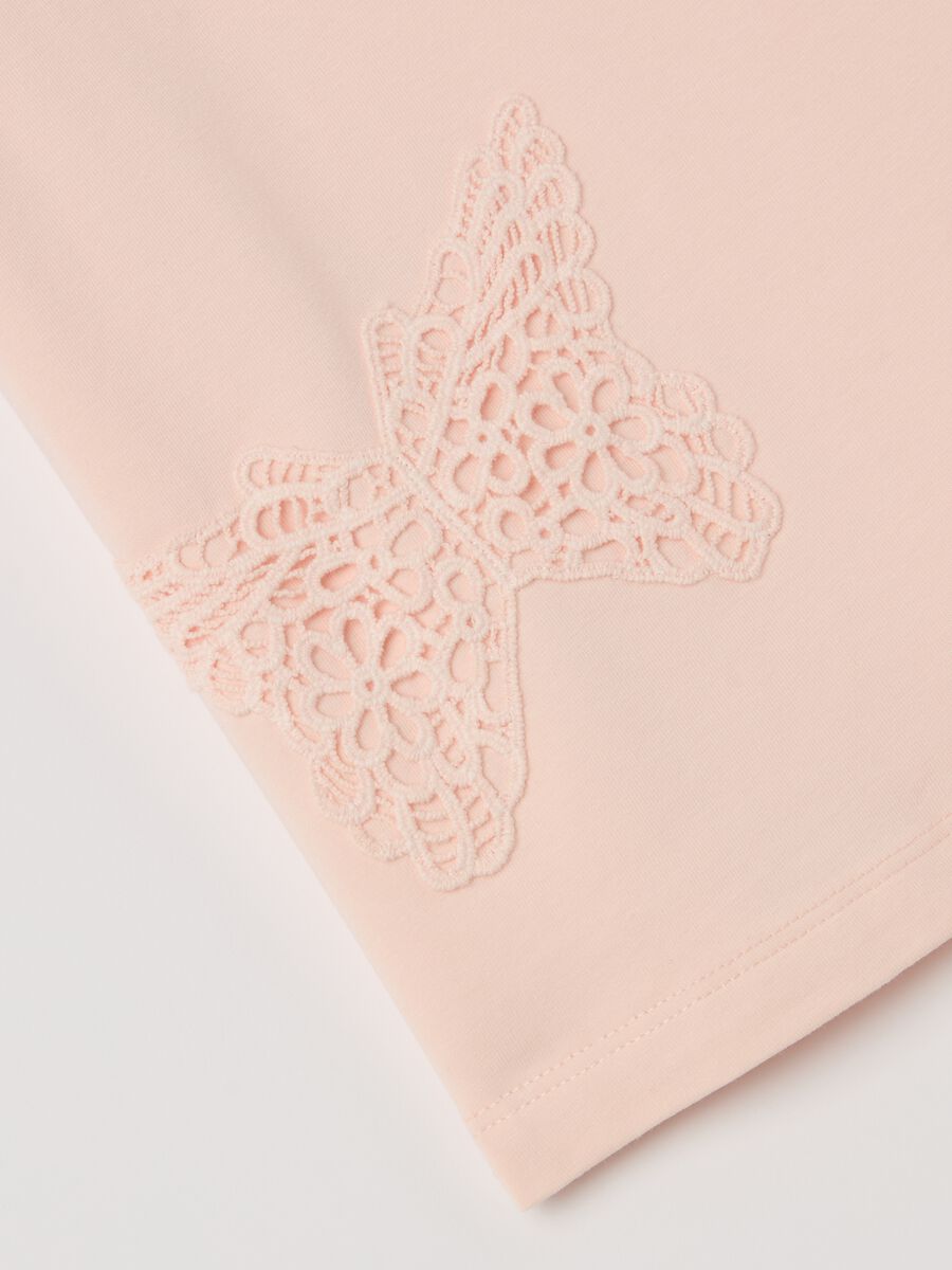 Stretch cotton T-shirt with broderie anglaise butterflies_3