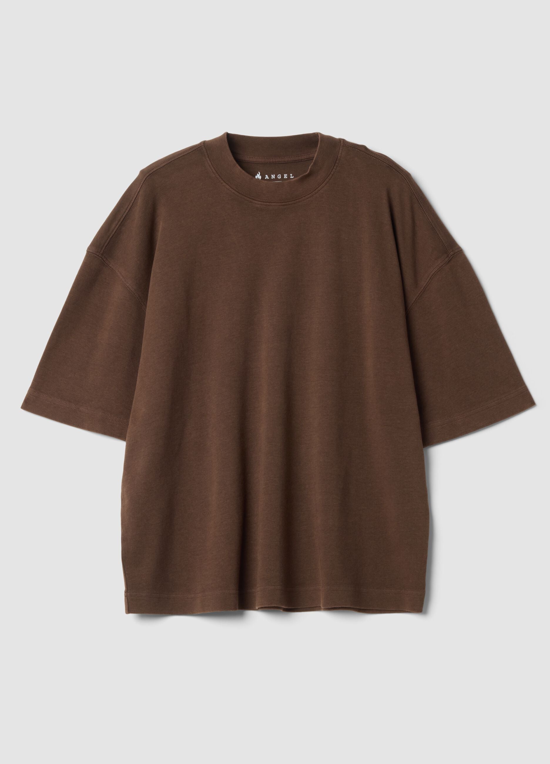 Brown crew-neck pure cotton T-shirt in a boxy fit