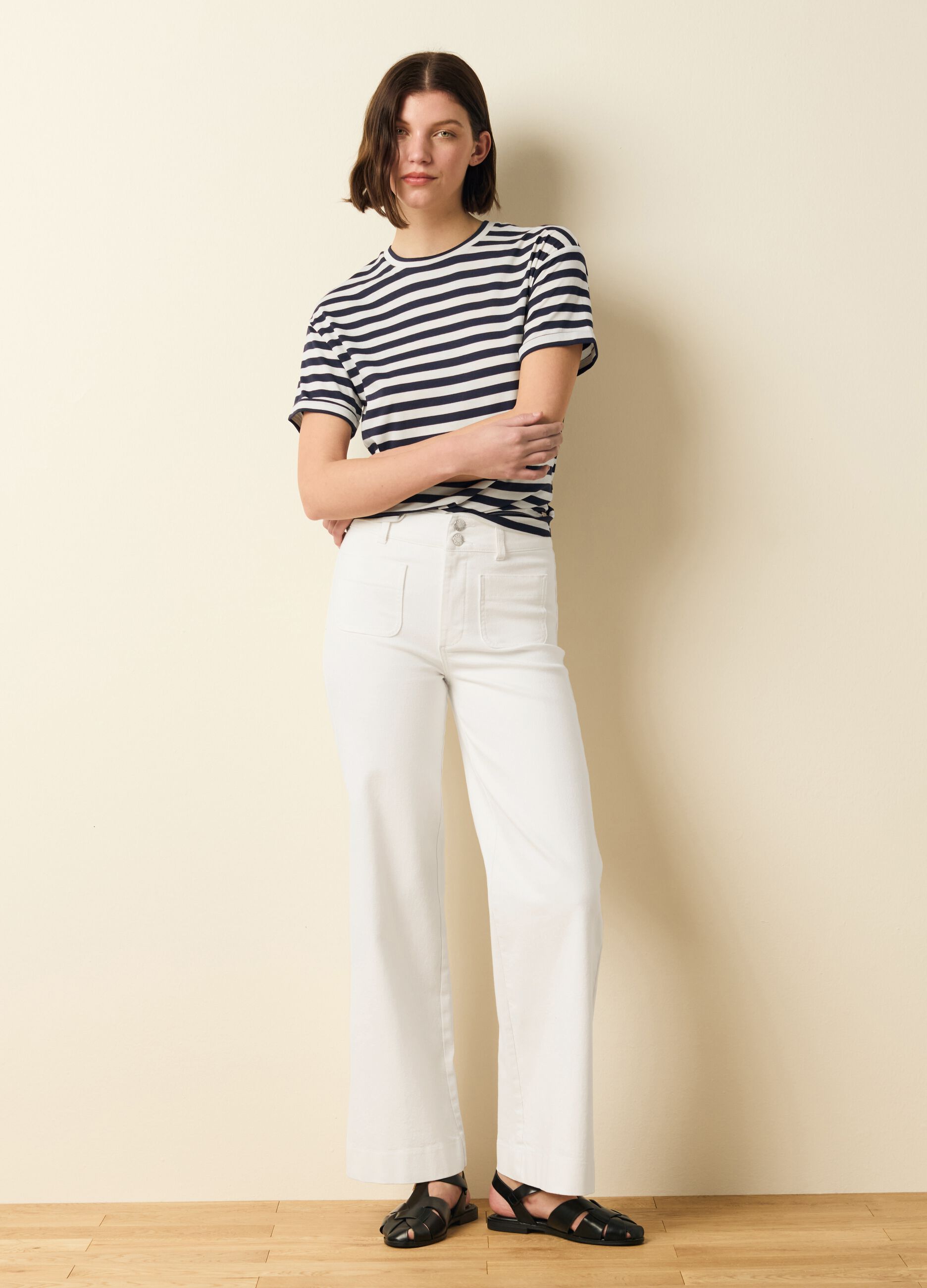 Striped cotton and modal T-shirt