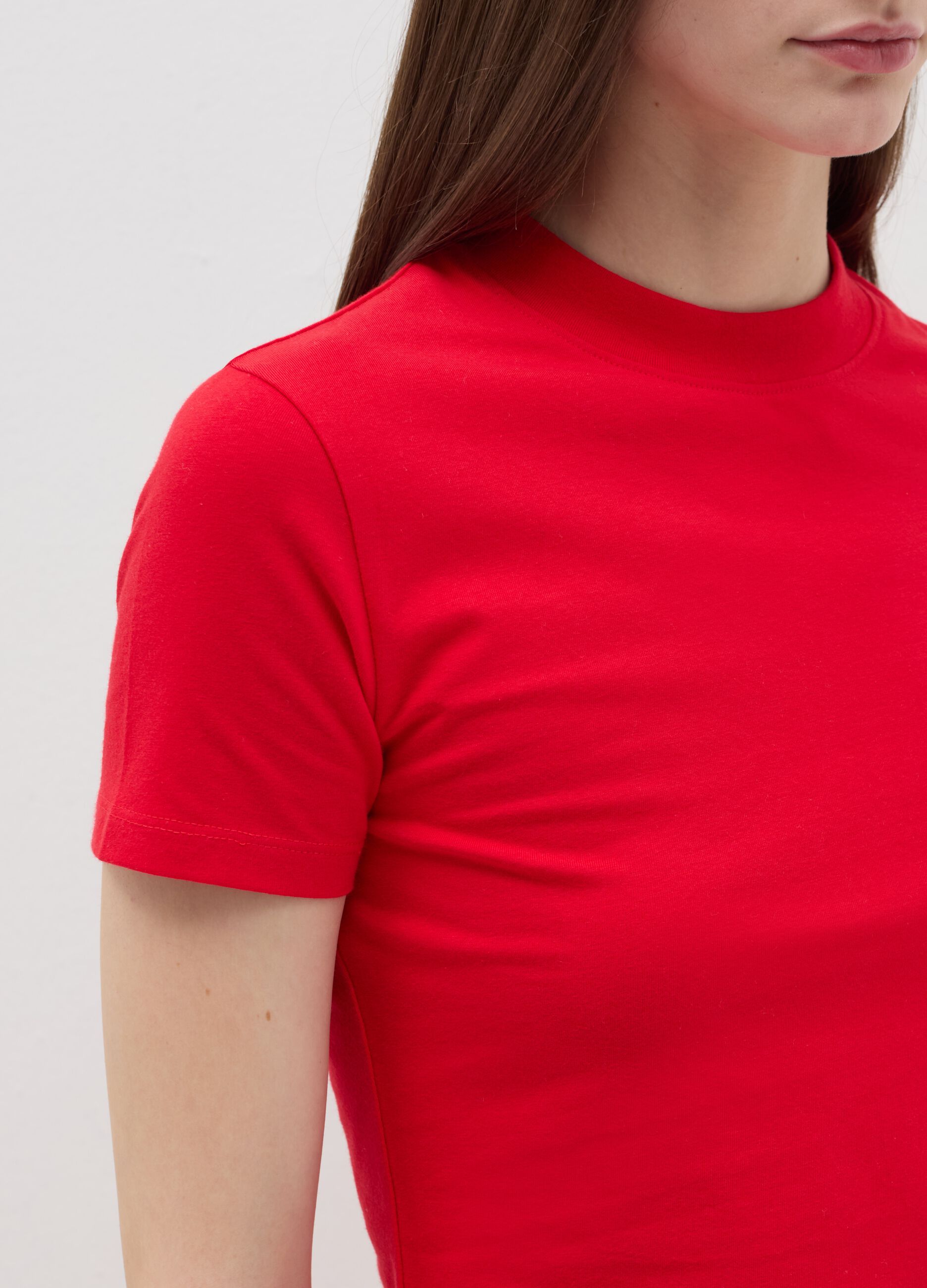 T-shirt mock neck in cotone stretch