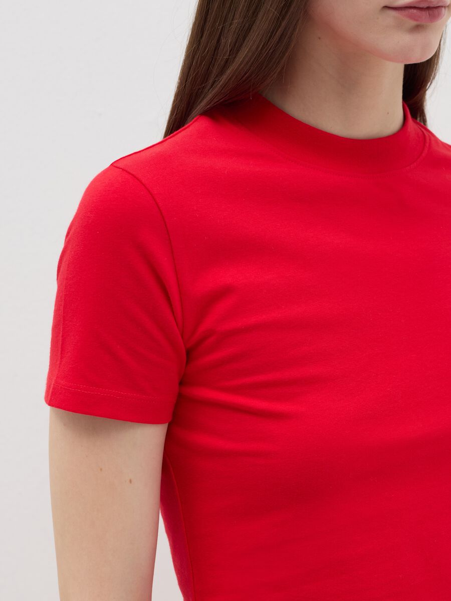 Stretch cotton T-shirt with mock neck_3