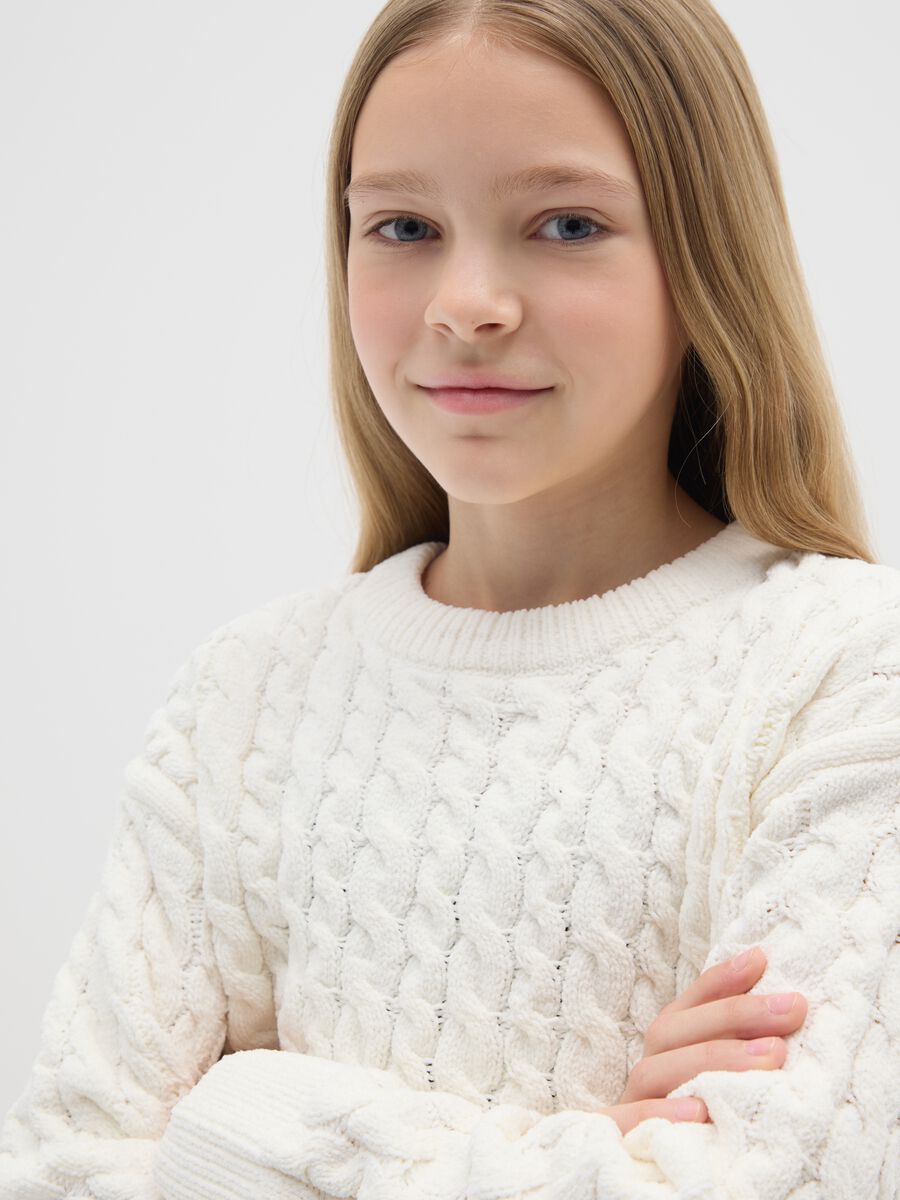 Girls' pure white wool regular fit high-neck sweater_2