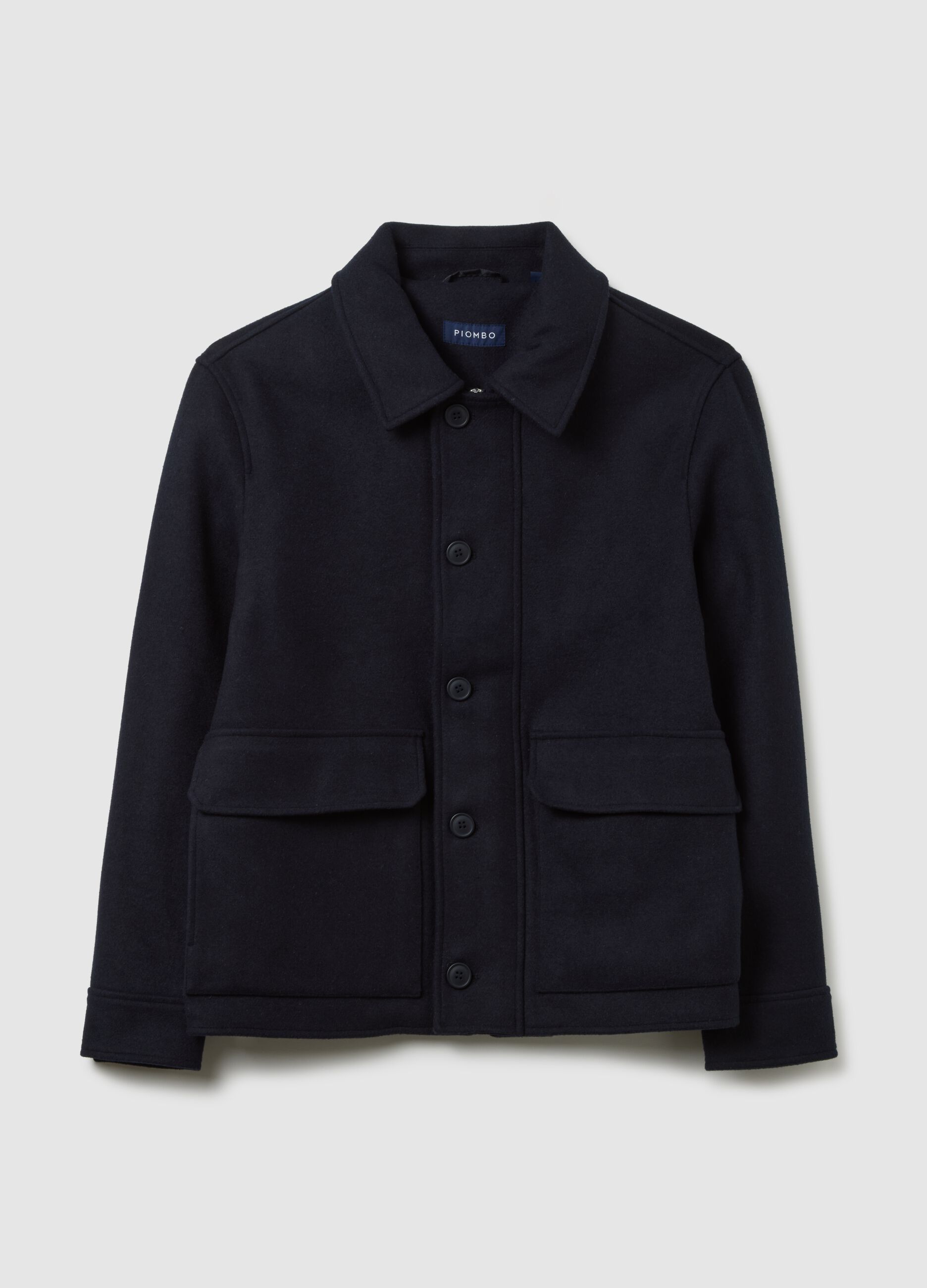 Blue wool blend jacket with buttons regular fit
