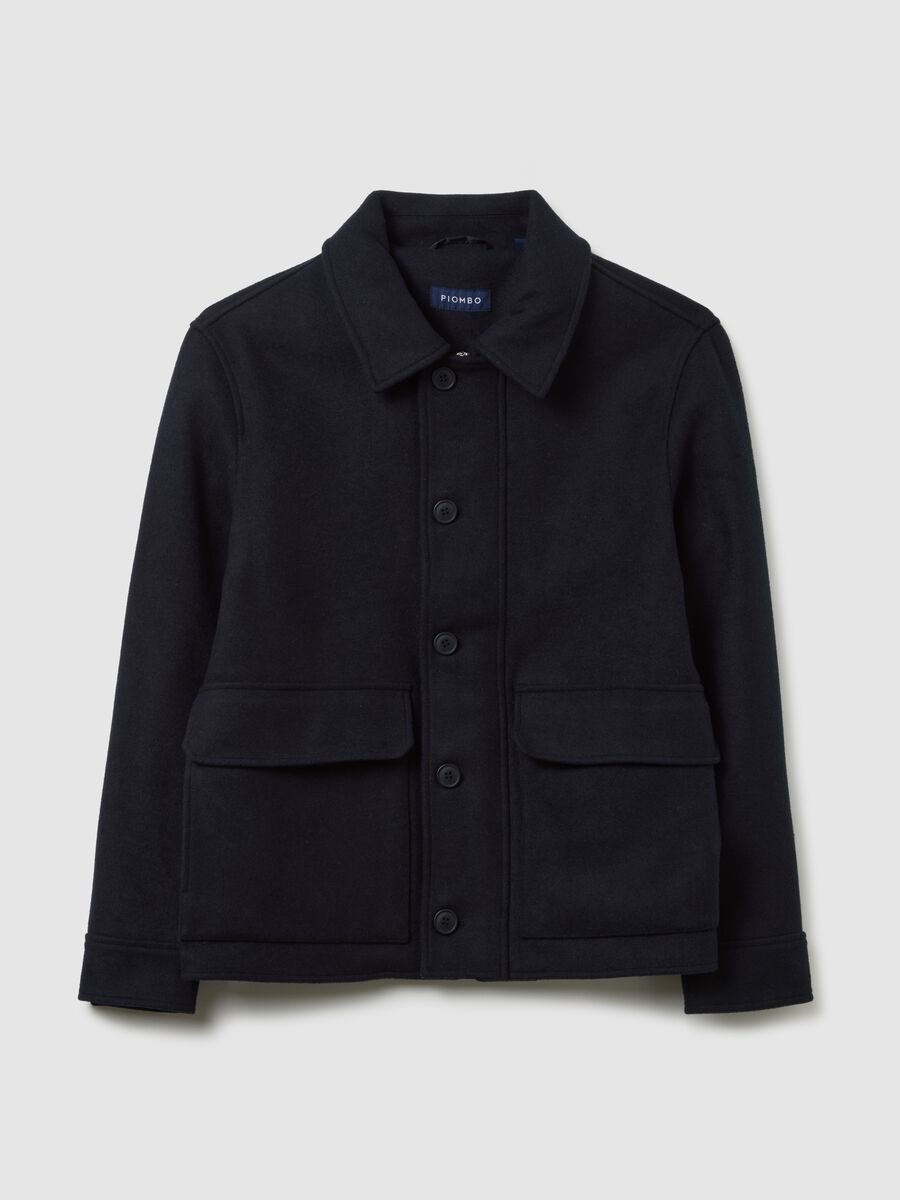 Giacca in misto lana blu con bottoni regular fit_0