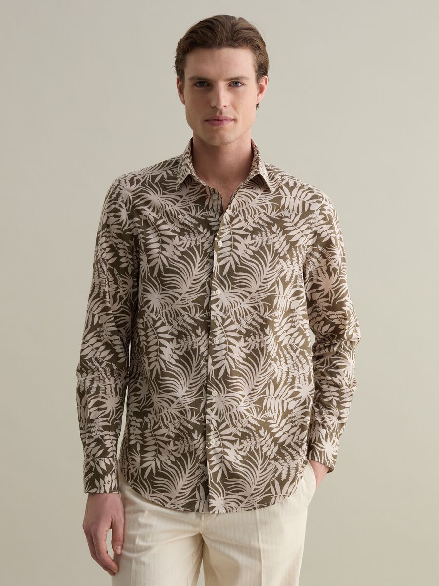 Cotton shirt with foliage print_0