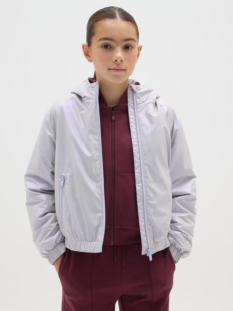 Regular fit grey girl's jacket with hood_0