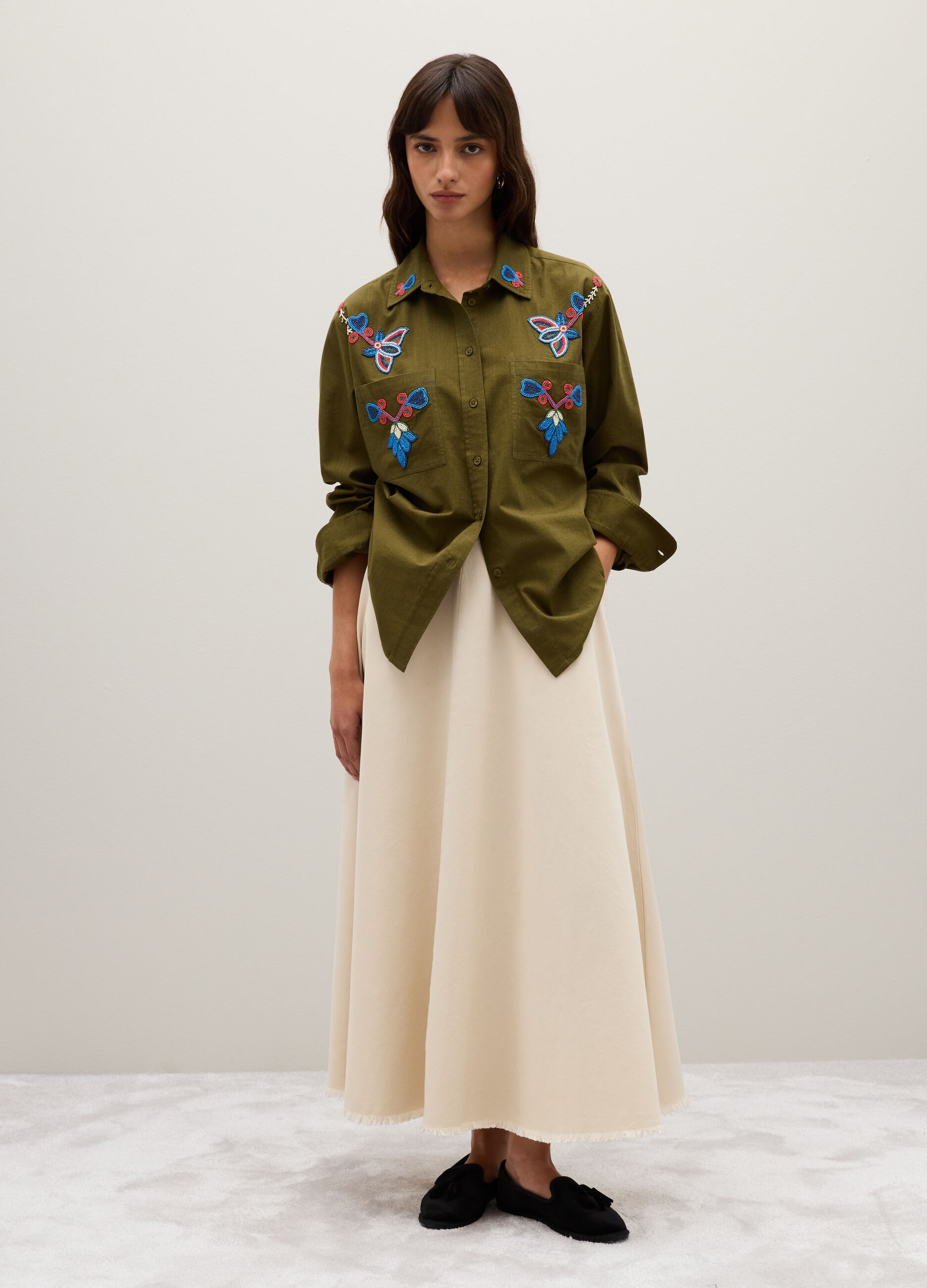 Oversized plain green cotton shirt