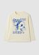White oversized T-shirt in 100% organic cotton with racing print for boys_0