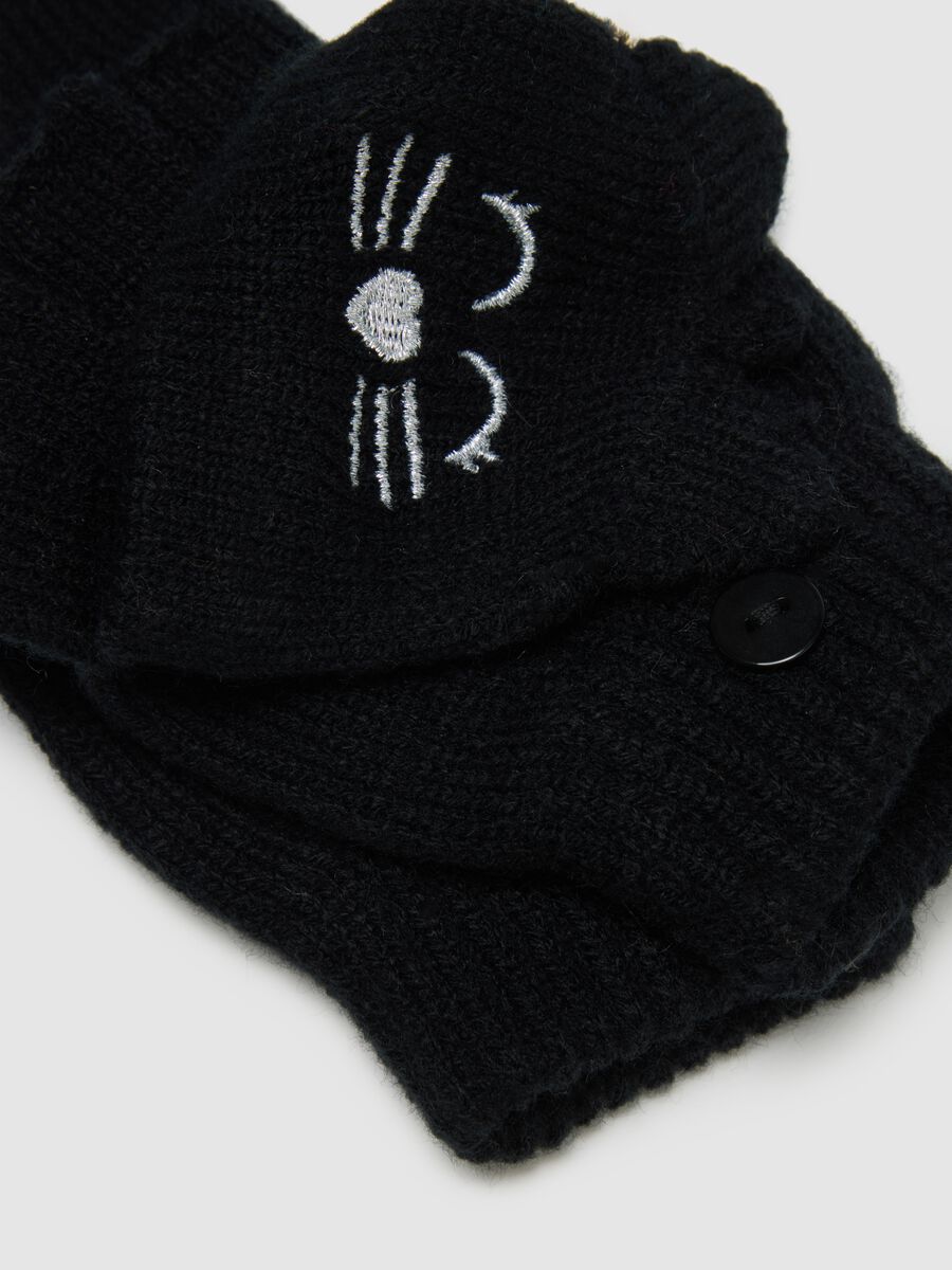 OVS Kids Black Gloves with Cat Design_2