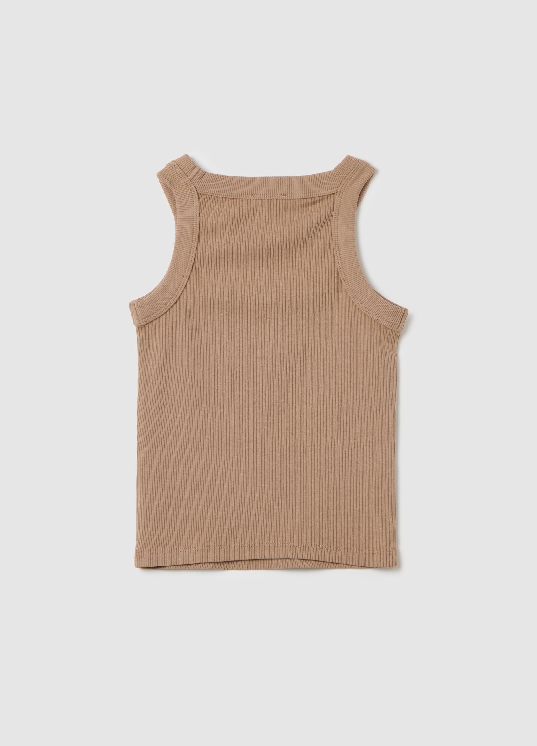 Beige Cotton Fitted Girls' Tank Top