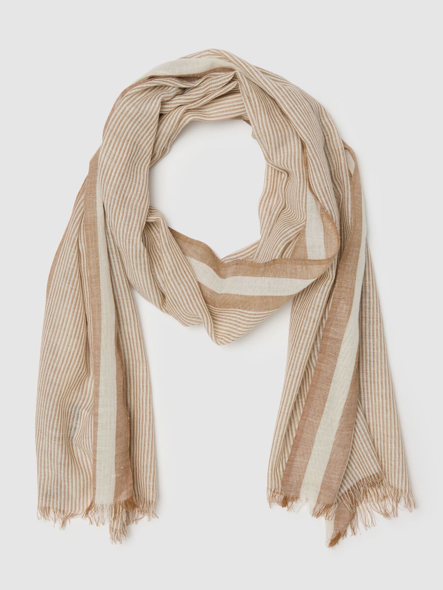Lightweight scarf in pure cotton with multicolour stripes and fringes_0