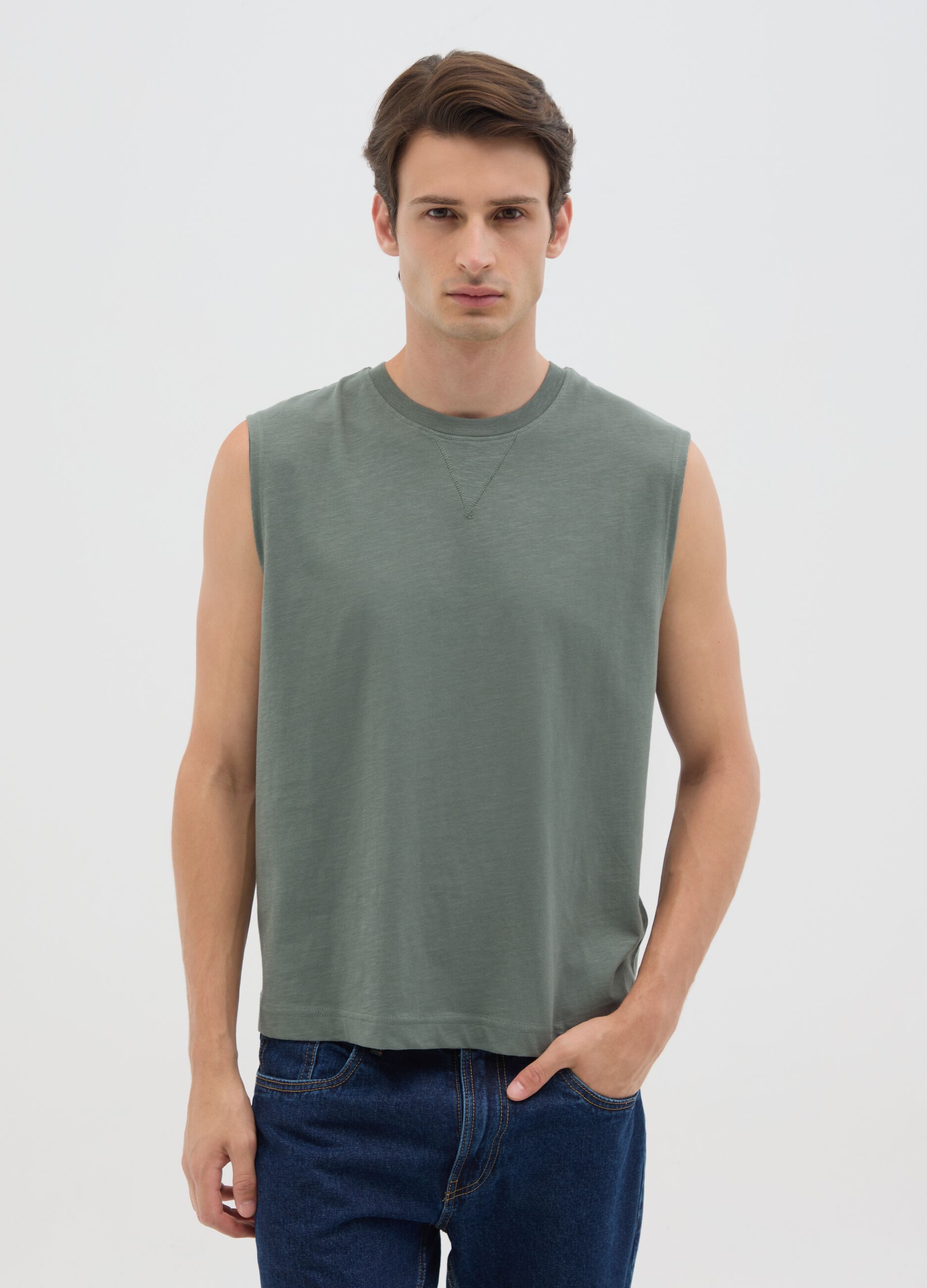 Canotta da uomo in puro cotone verde relaxed fit