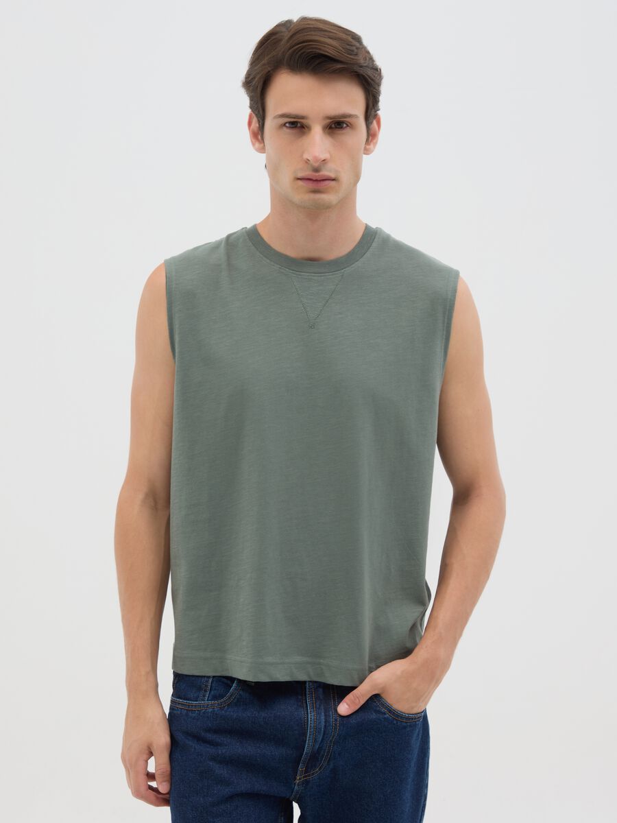 Men's Green Pure Cotton Vest - Relaxed Fit_0