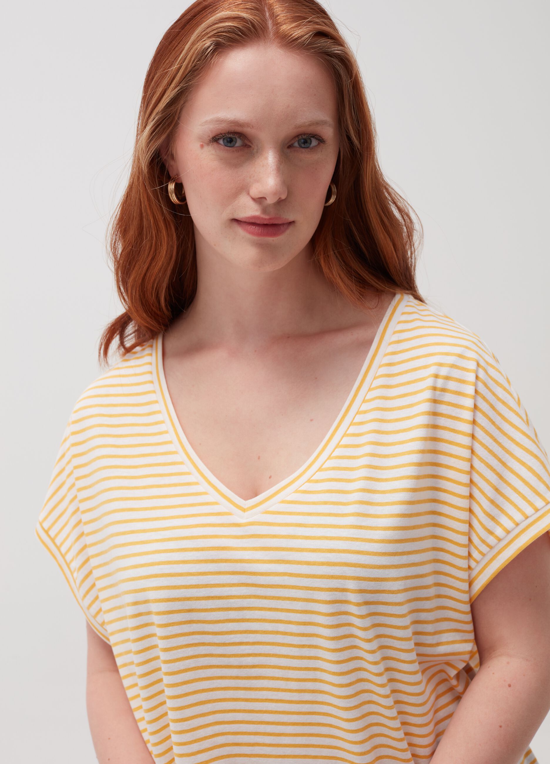 MYA Curvy striped T-shirt with V neck