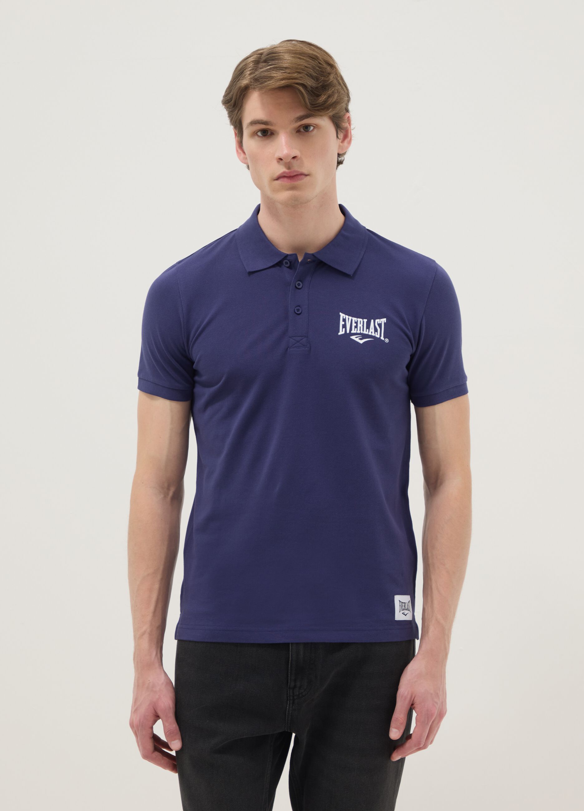 Short sleeve blue pure cotton polo