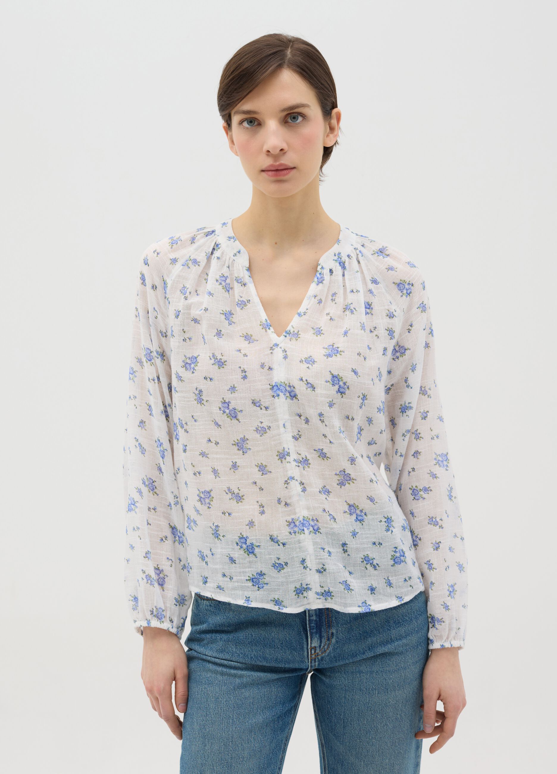 White and blue brushed blouse