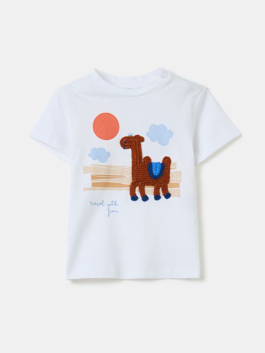 T-shirt in cotone con cammello crochet_0