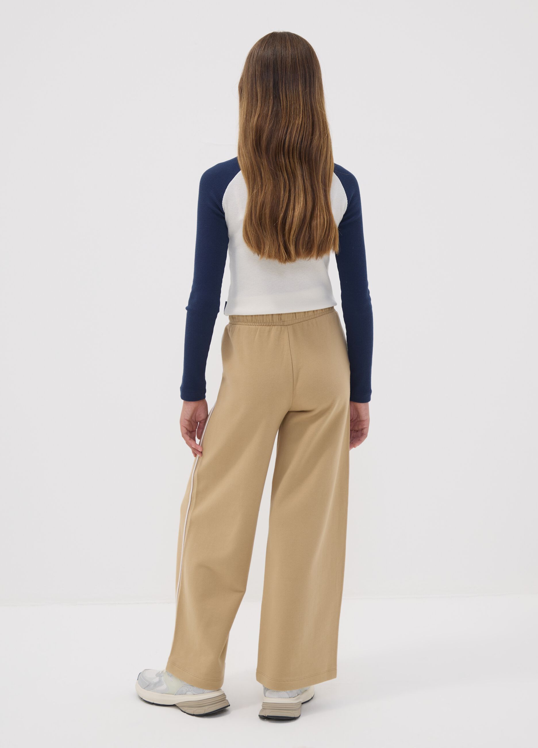 Girls&rsquo; beige wide-leg pure cotton trousers